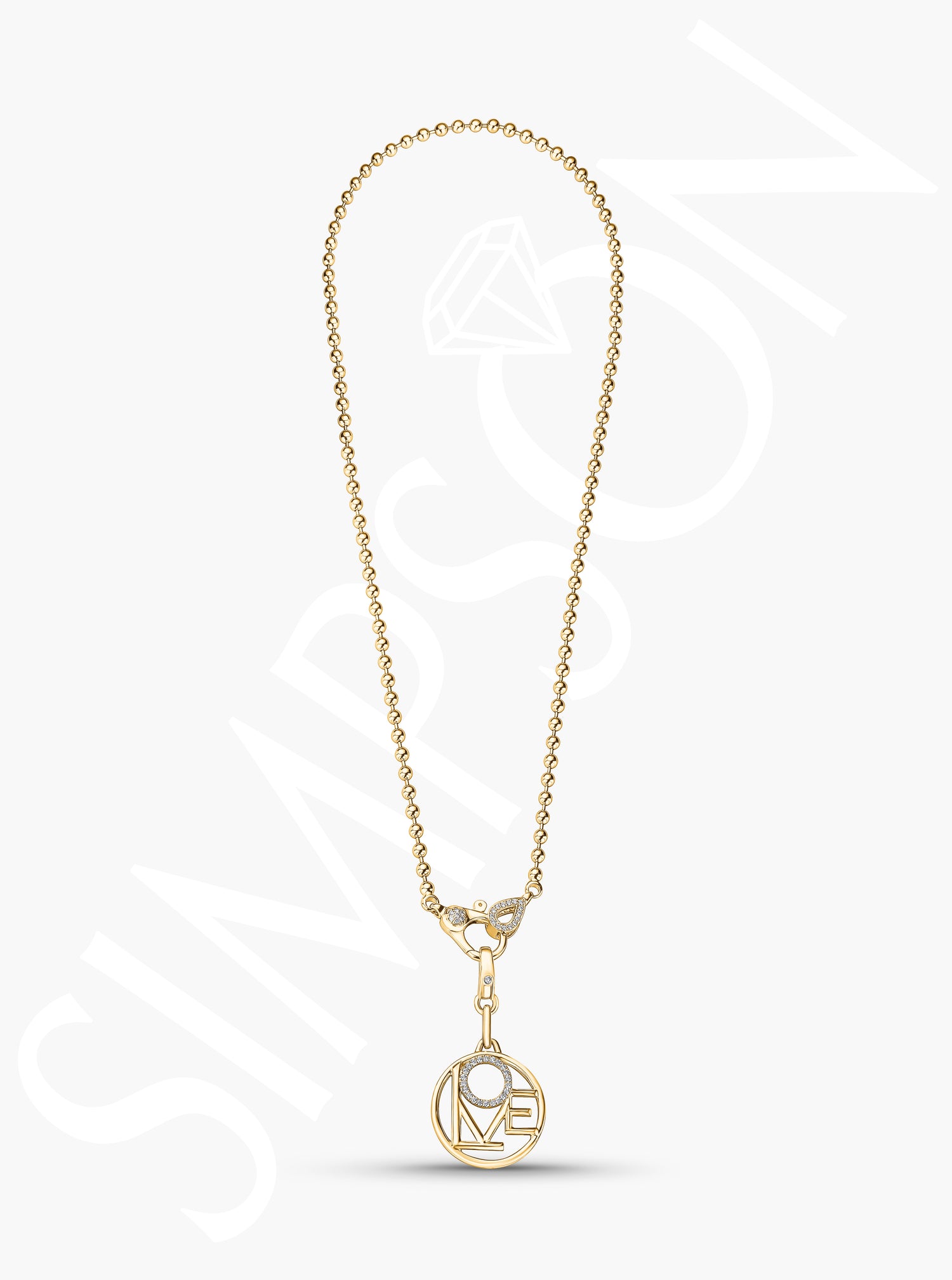 Yellow Gold Beaded Love Charm Necklace
