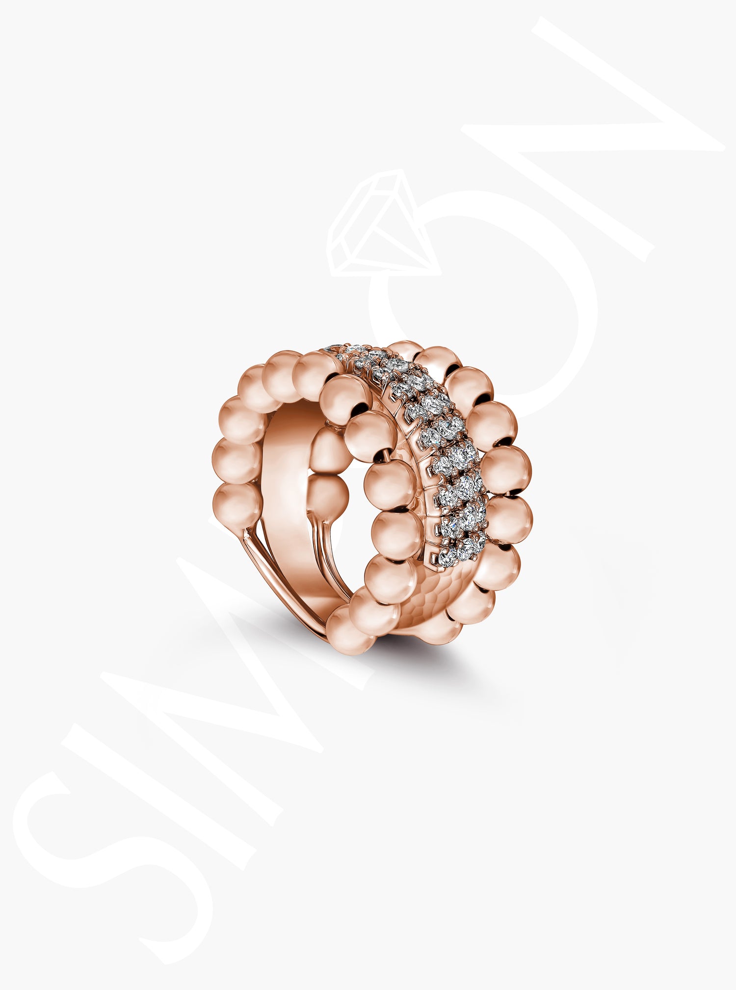 Rose Gold Diamond Beaded Ring