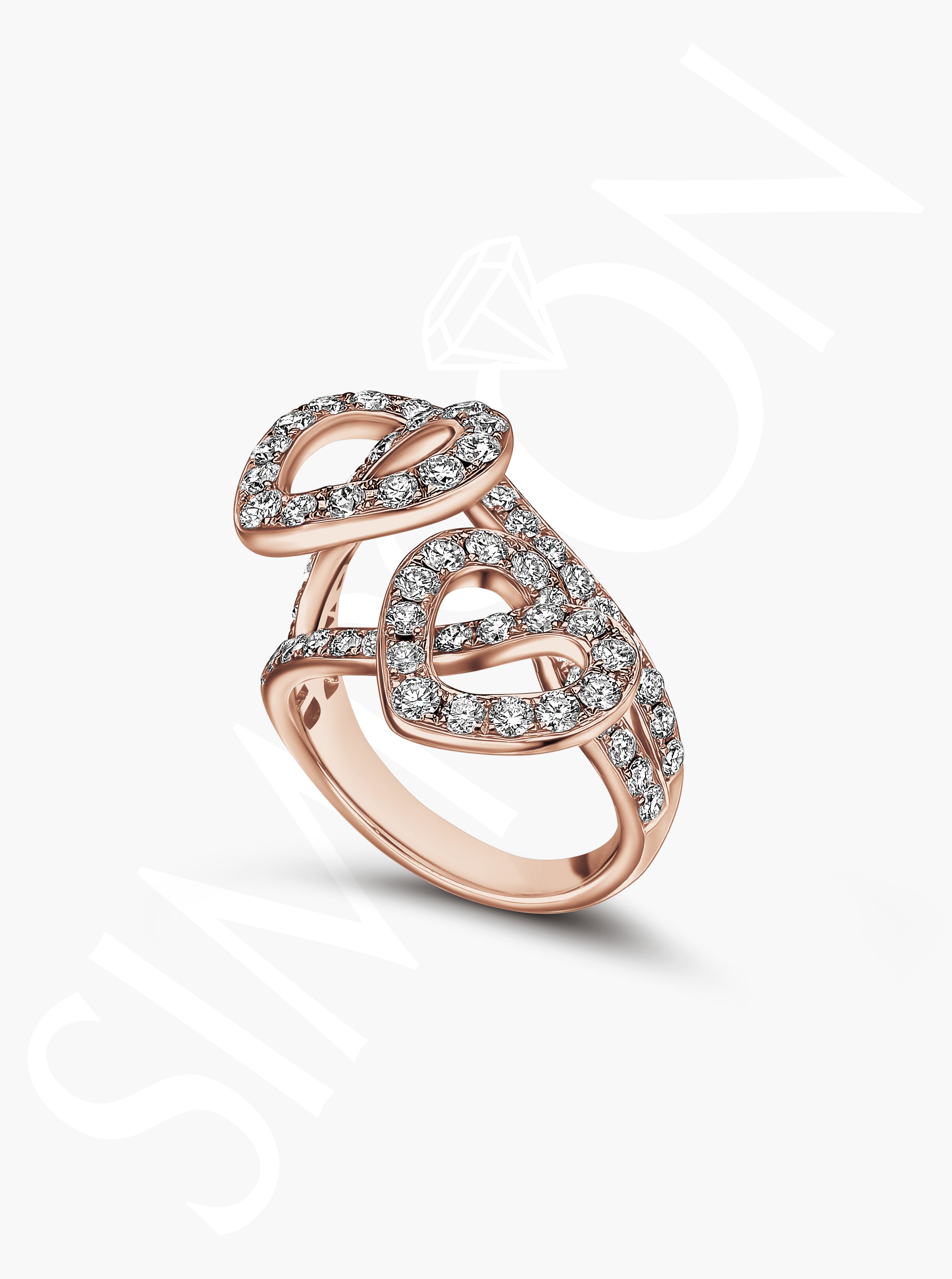 Dual Heart Rose Gold Diamond Ring