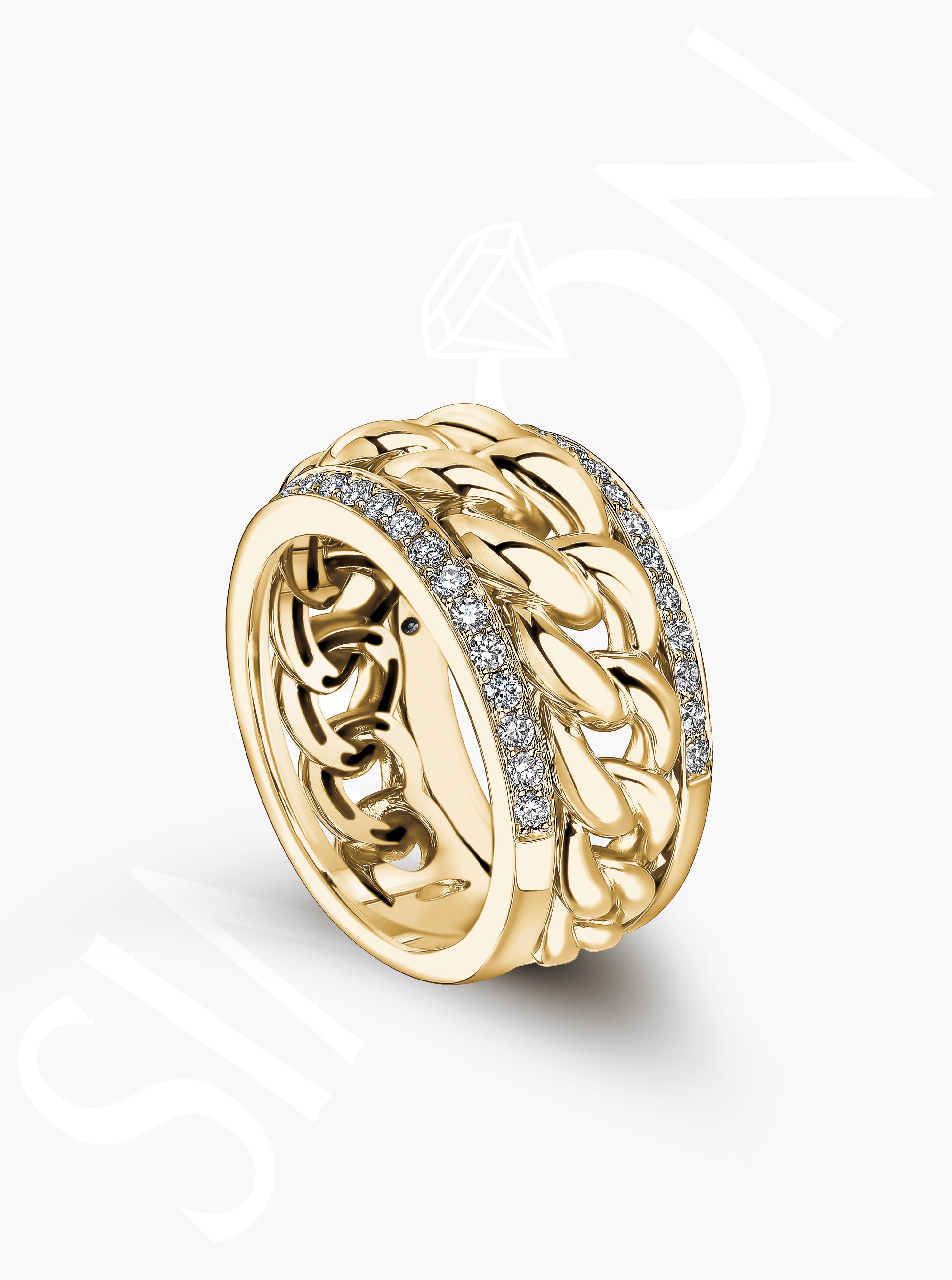 Gold Chain-Link Diamond Ring