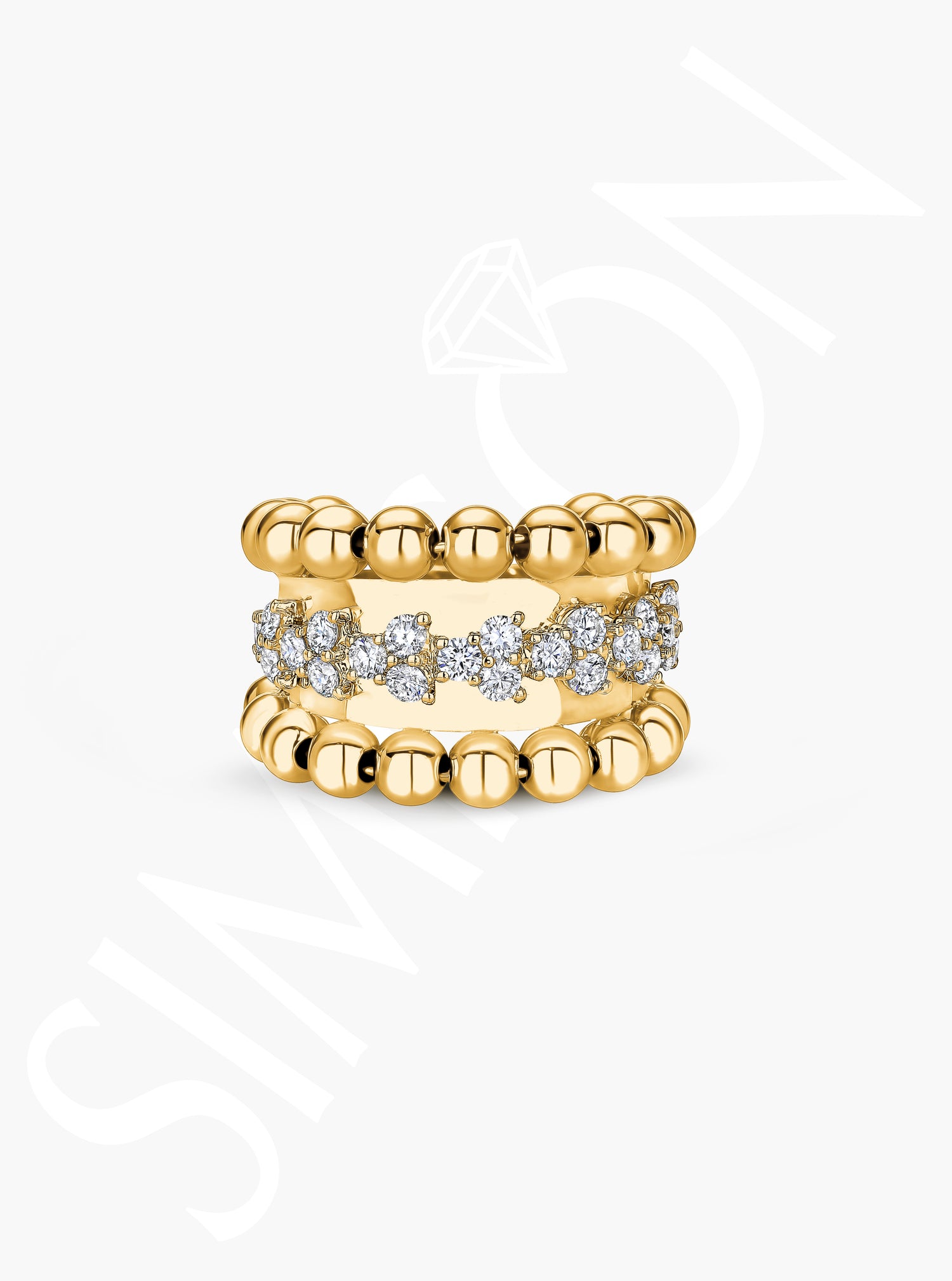 Golden Bead and Diamond Ring