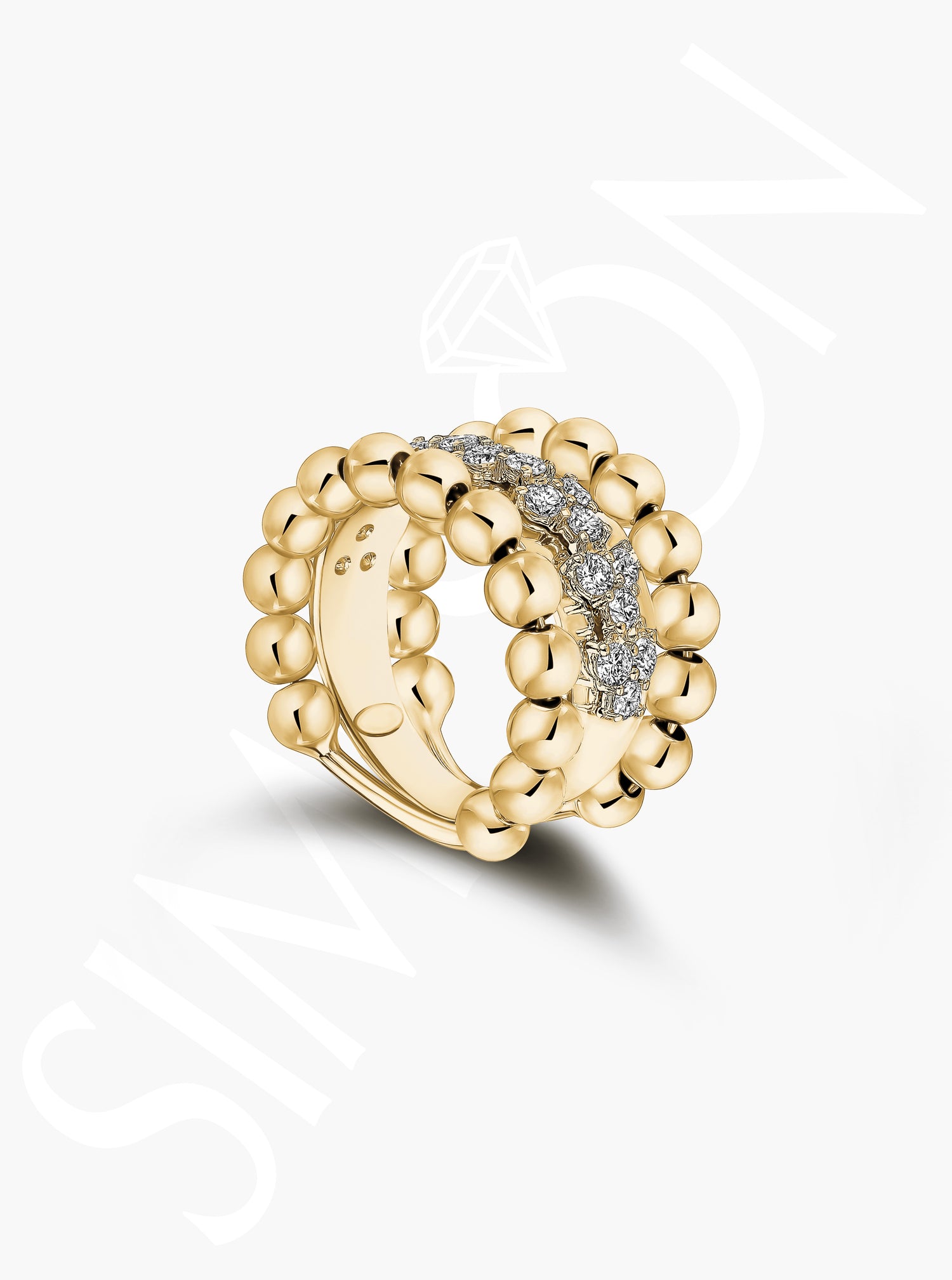 Golden Bead and Diamond Ring