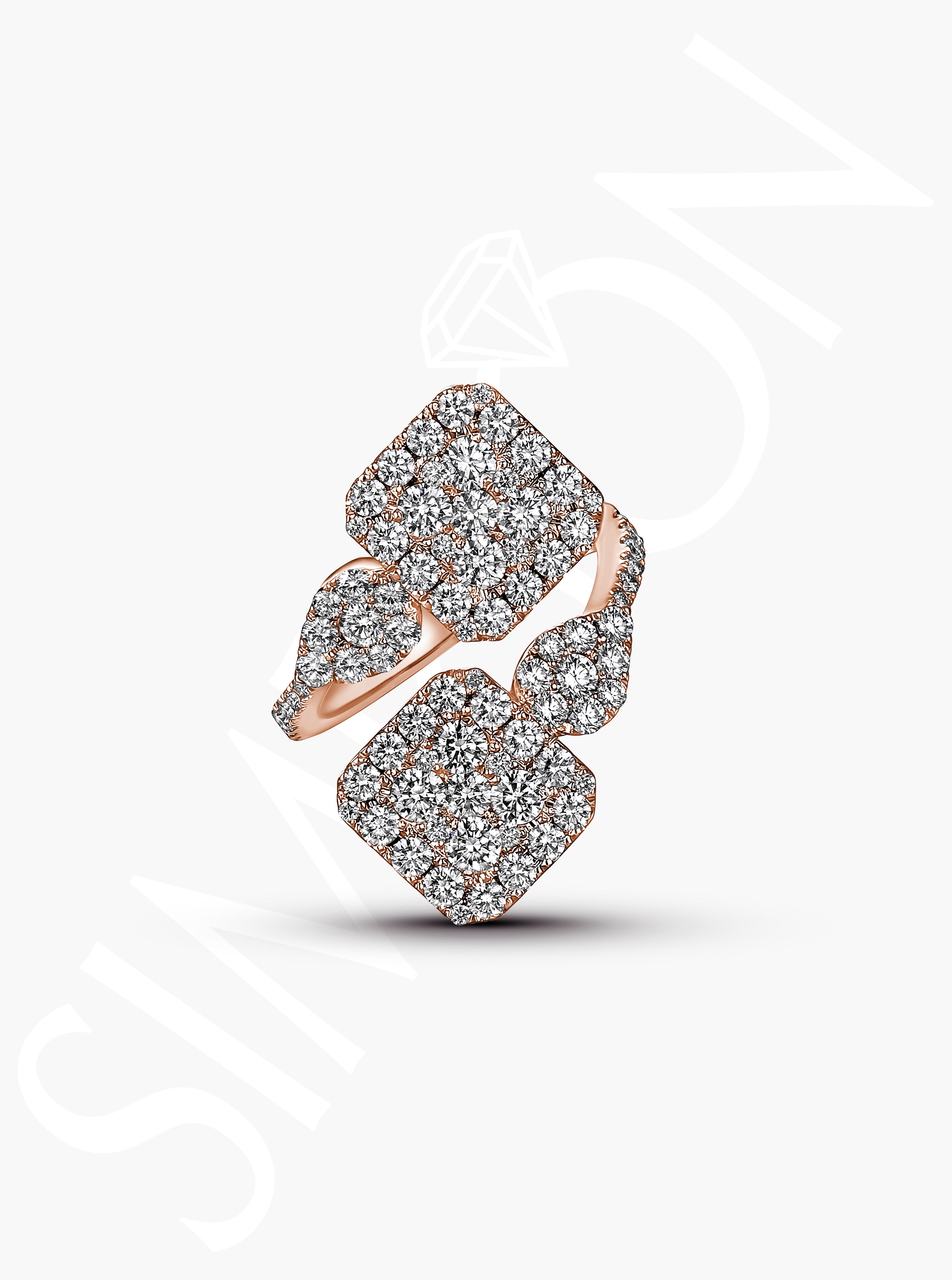 Diamond-Studded Geometric Rose Gold Ring