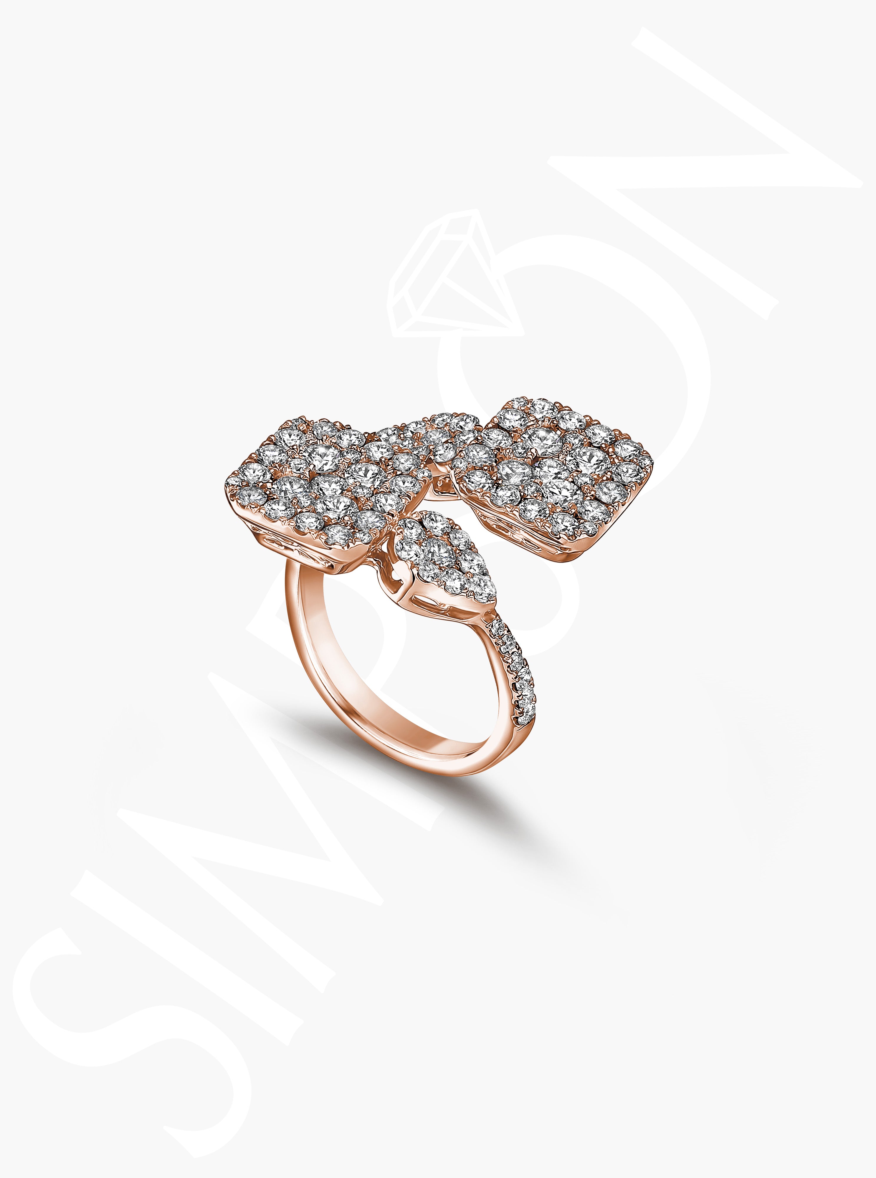 Diamond-Studded Geometric Rose Gold Ring