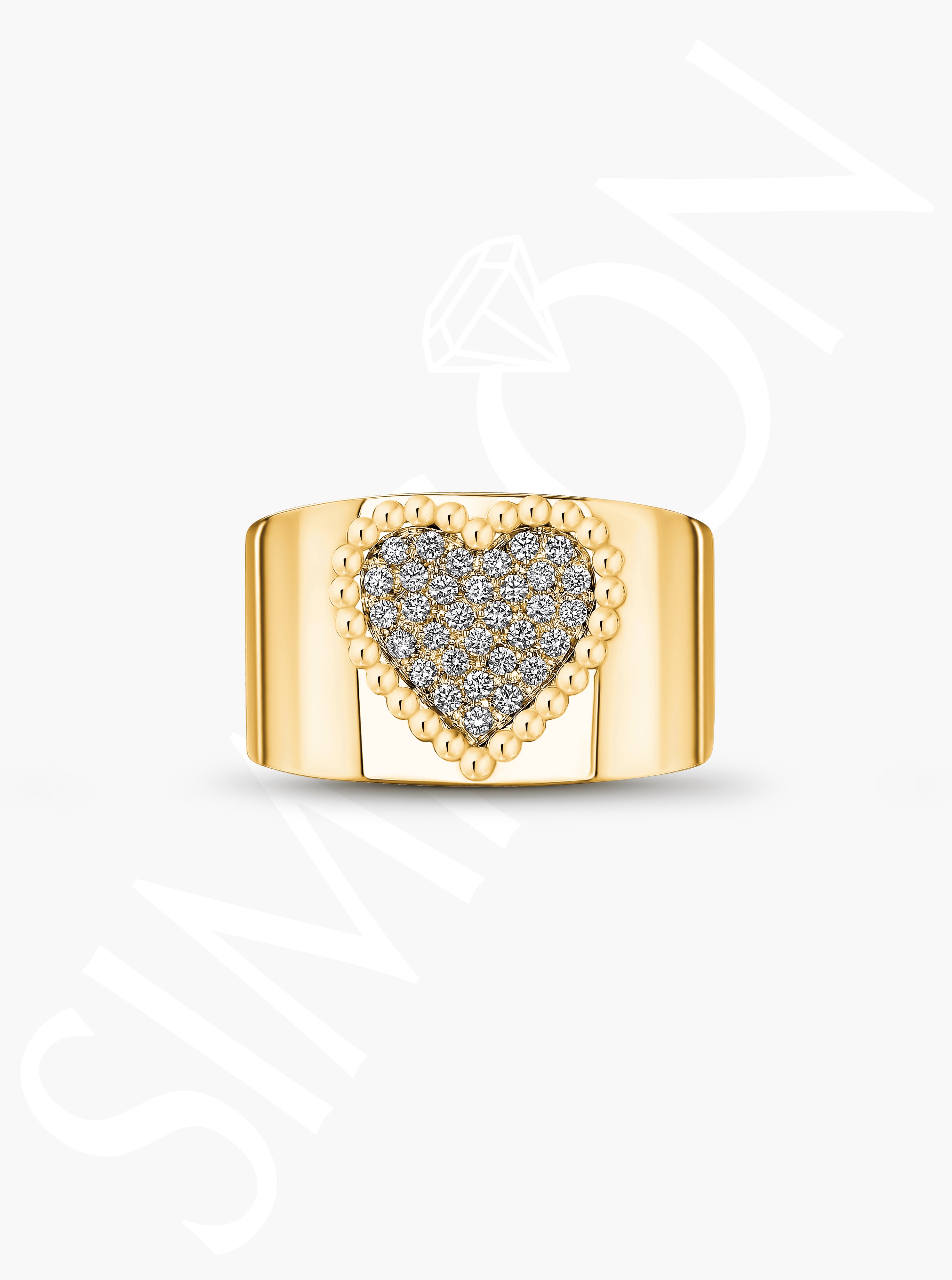 Gold Heart Diamond Pave Ring with Beaded Detail