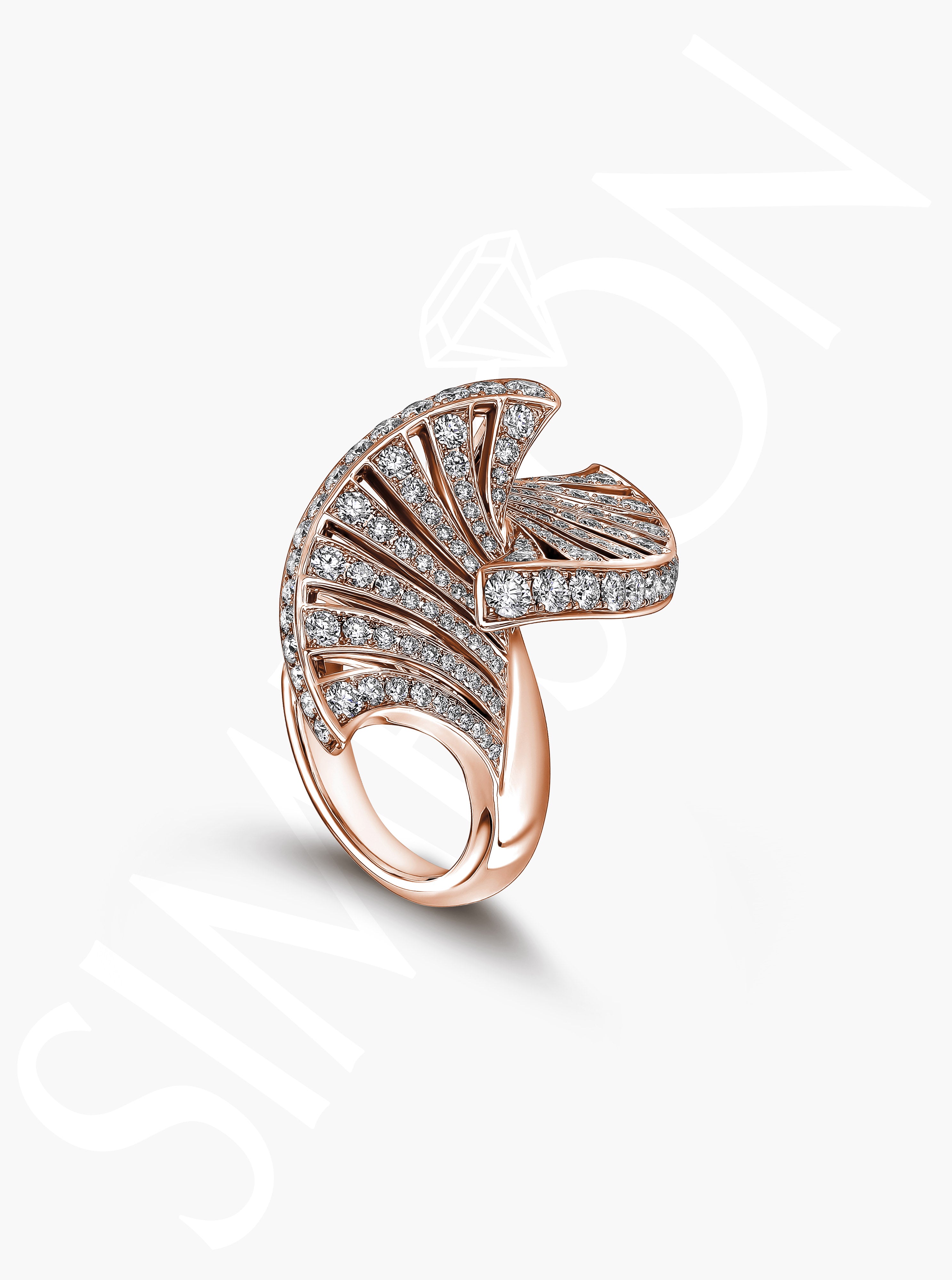 Rose Gold Diamond Swirl Statement Ring 