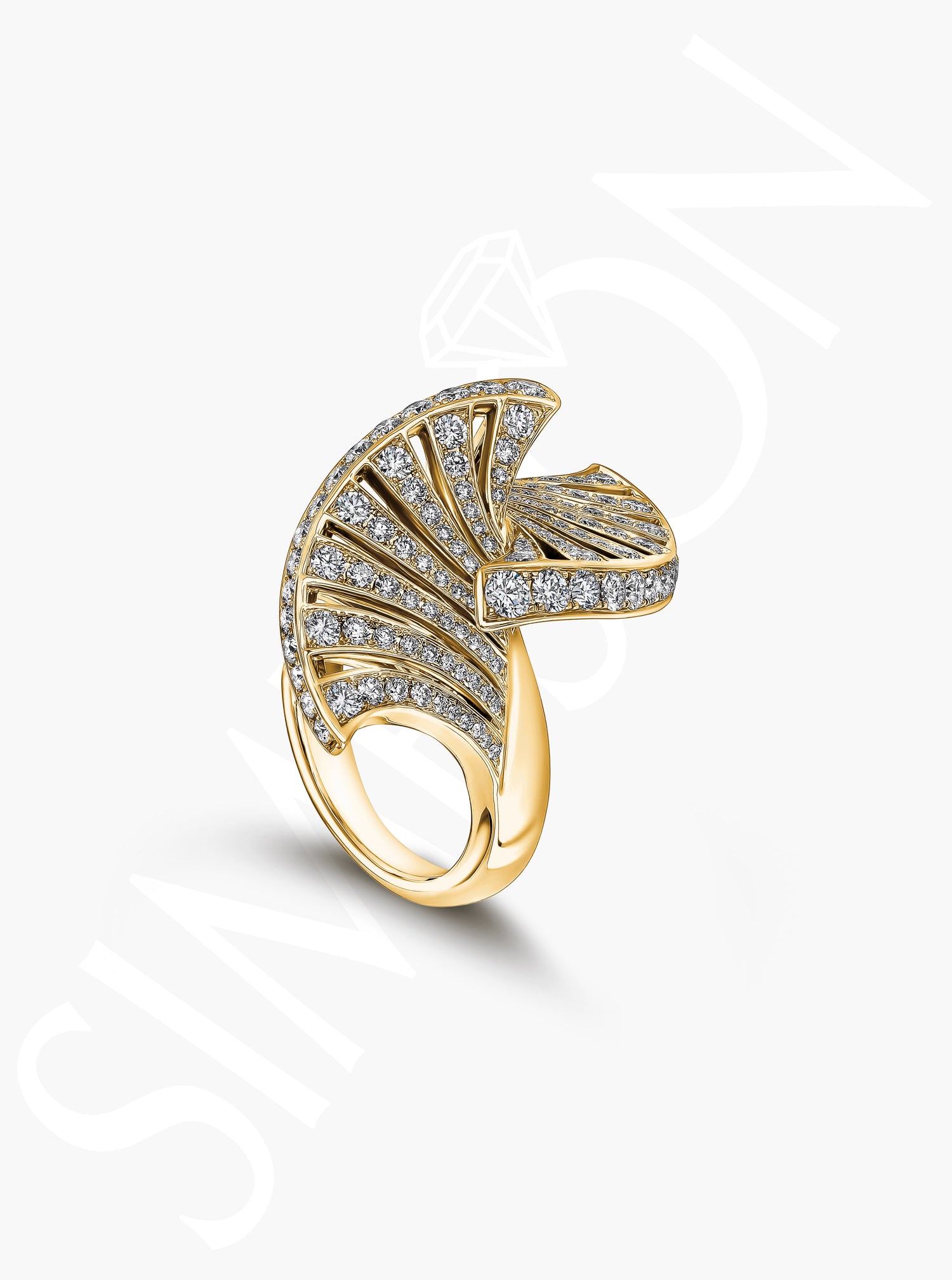 Yellow Gold DIamond Swirl Statement Ring 