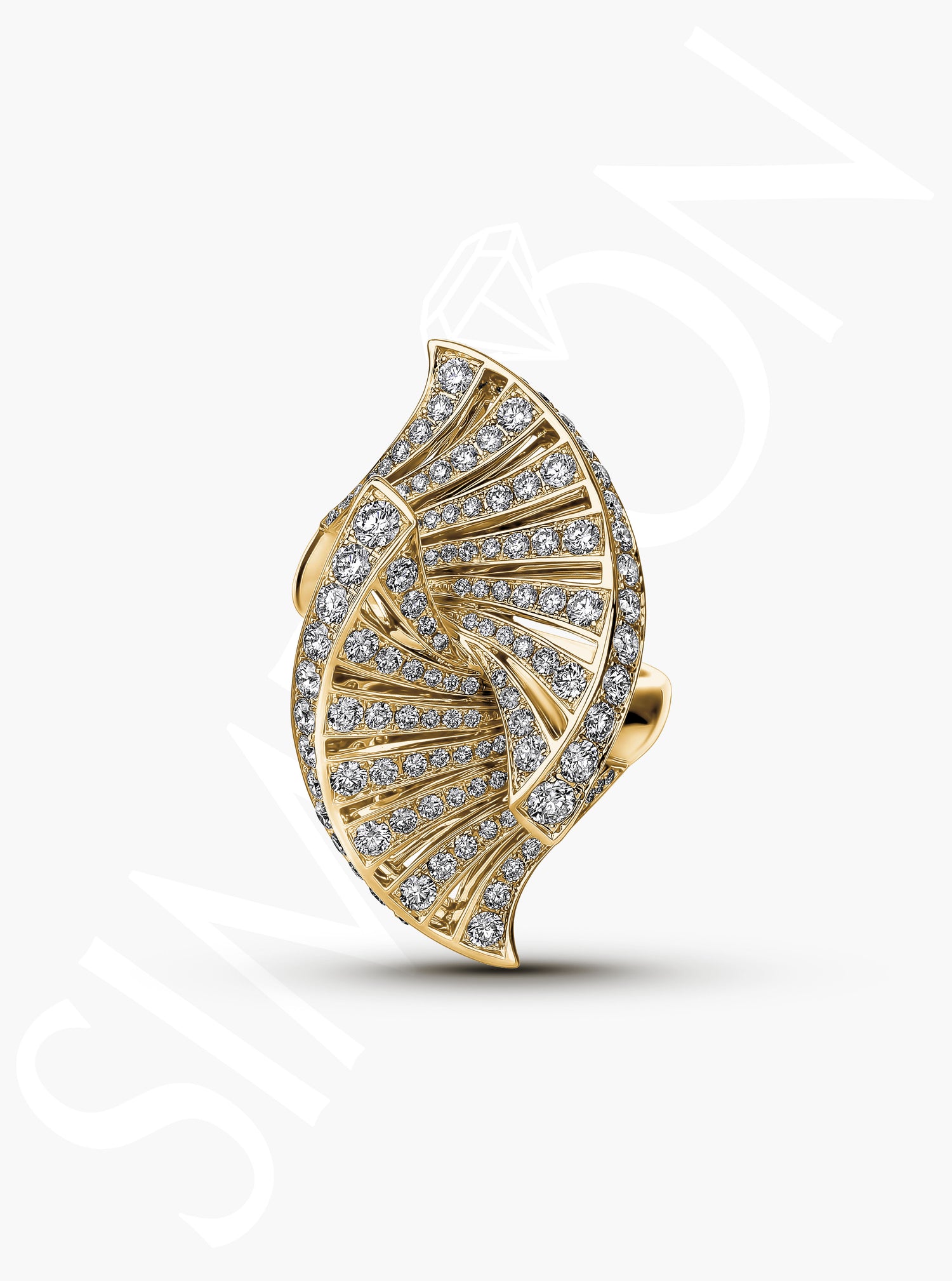 Yellow Gold DIamond Swirl Statement Ring 