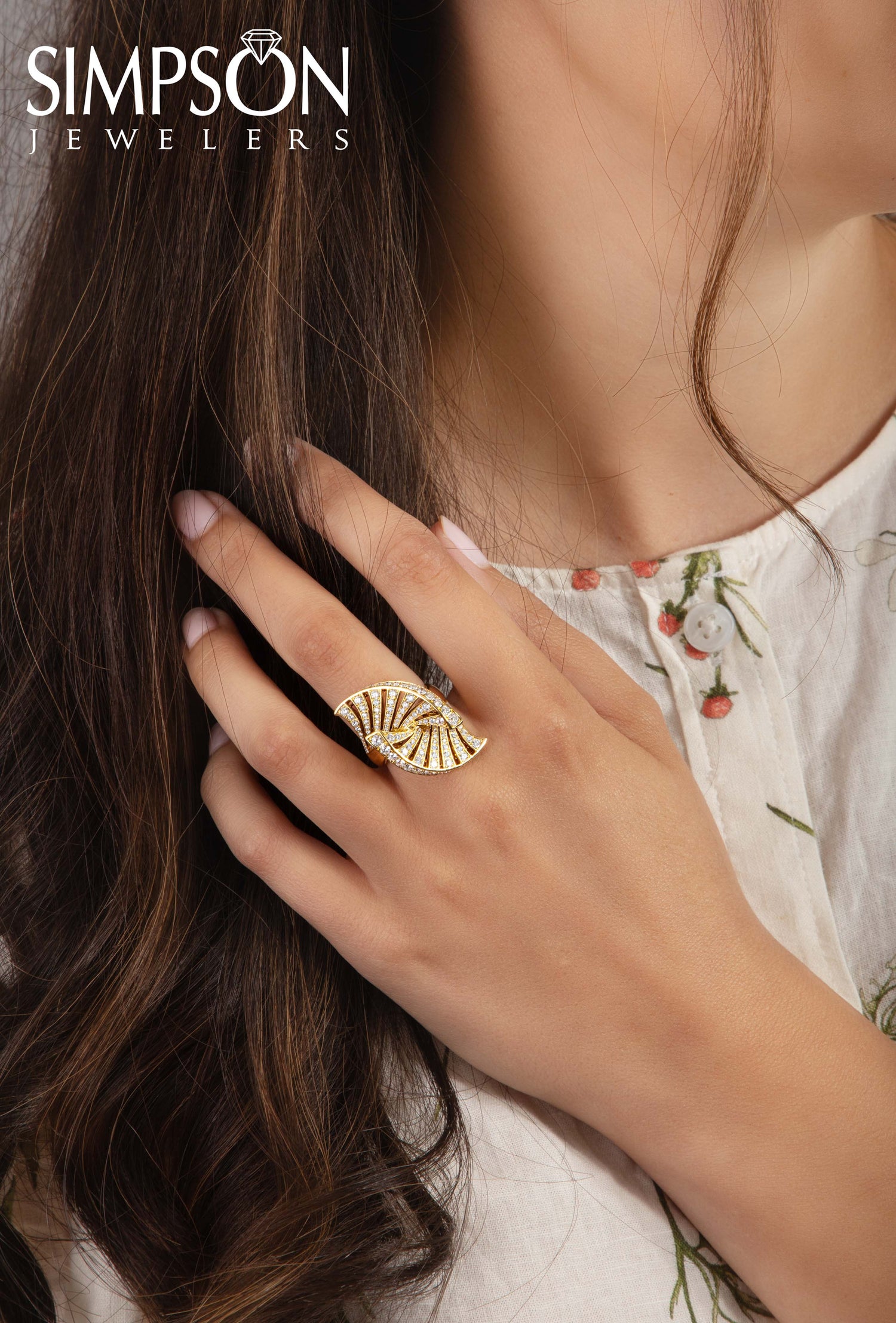 Yellow Gold DIamond Swirl Statement Ring 