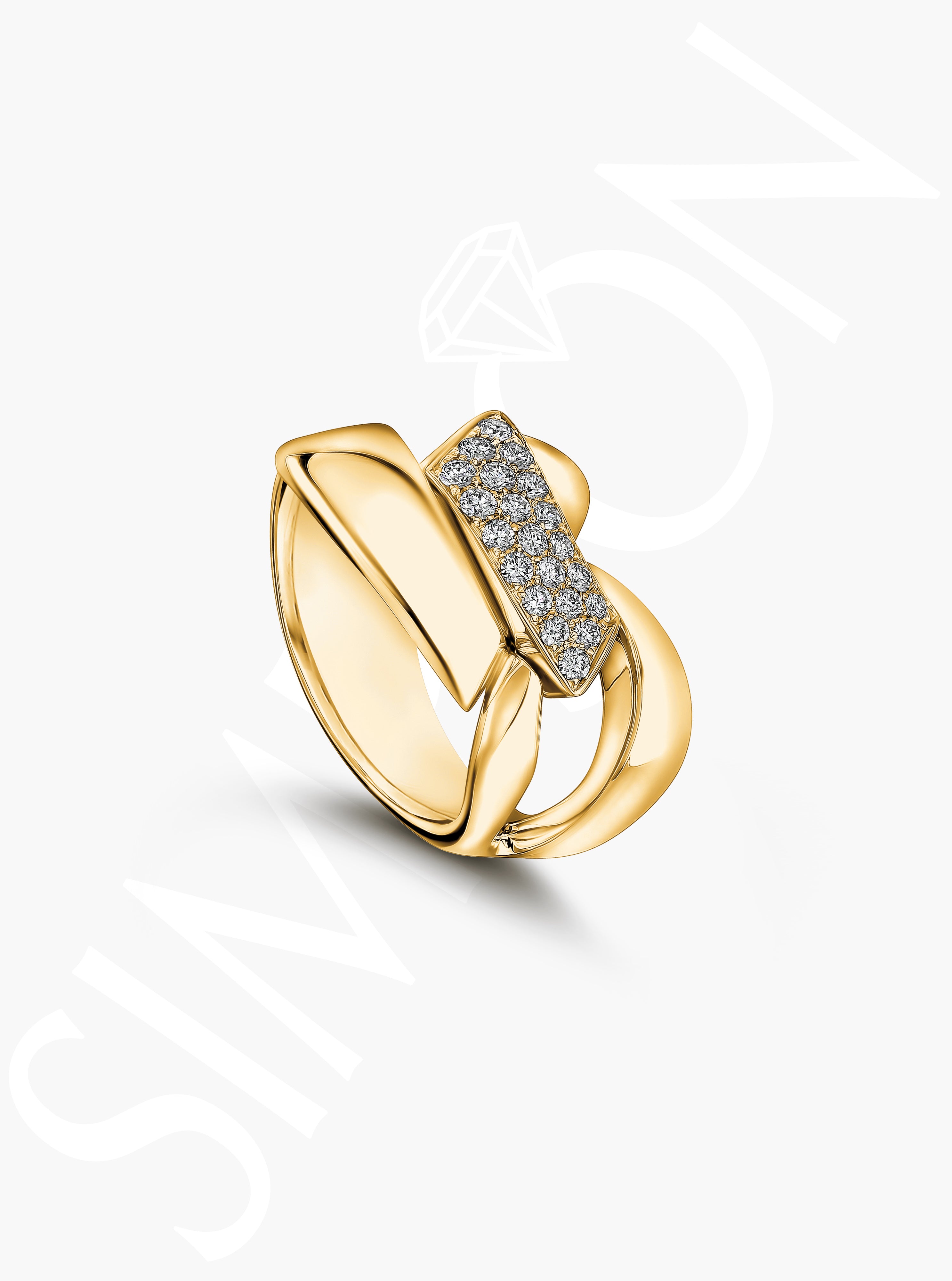 Sculptural Gold and Diamond Ring 