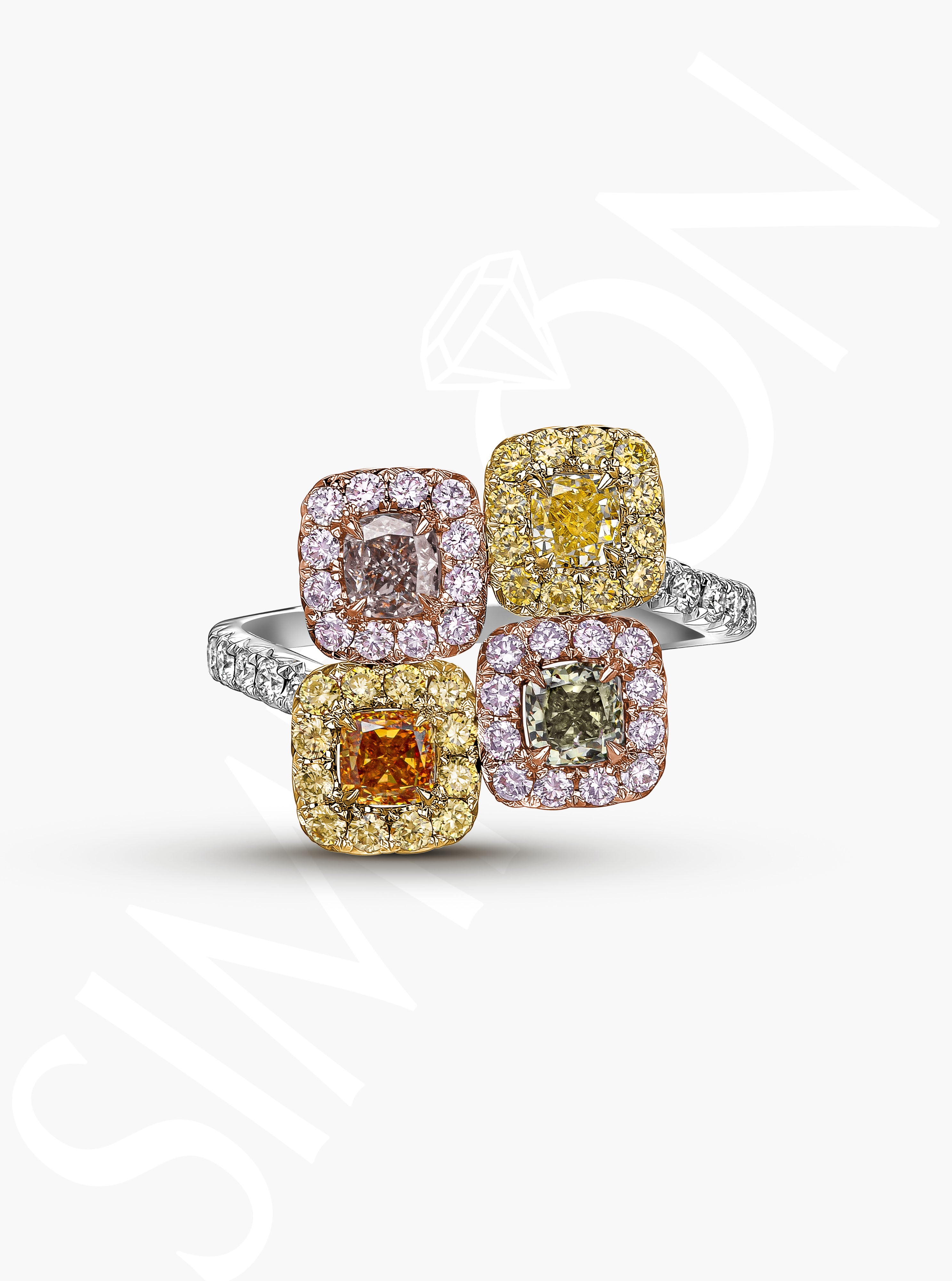 Multi-Color Diamond Cluster Ring