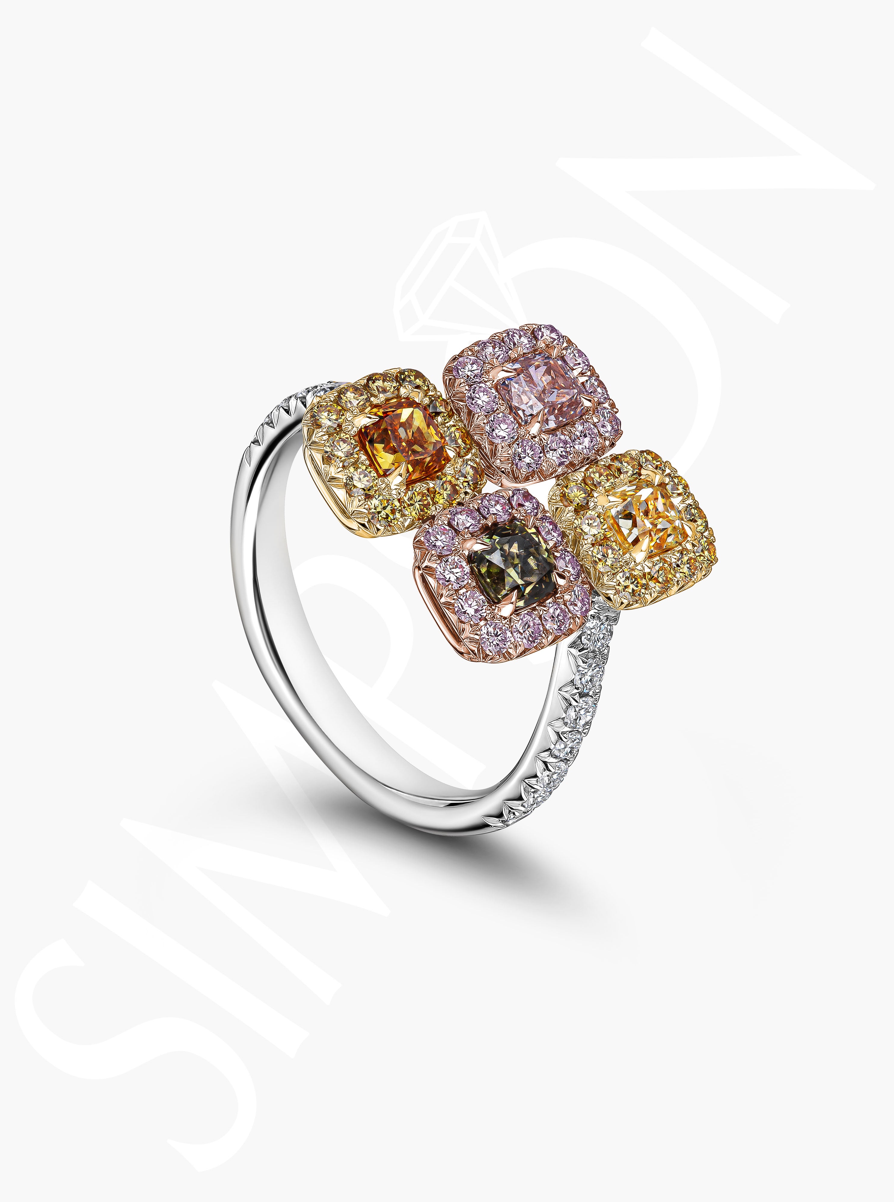 Multi-Color Diamond Cluster Ring