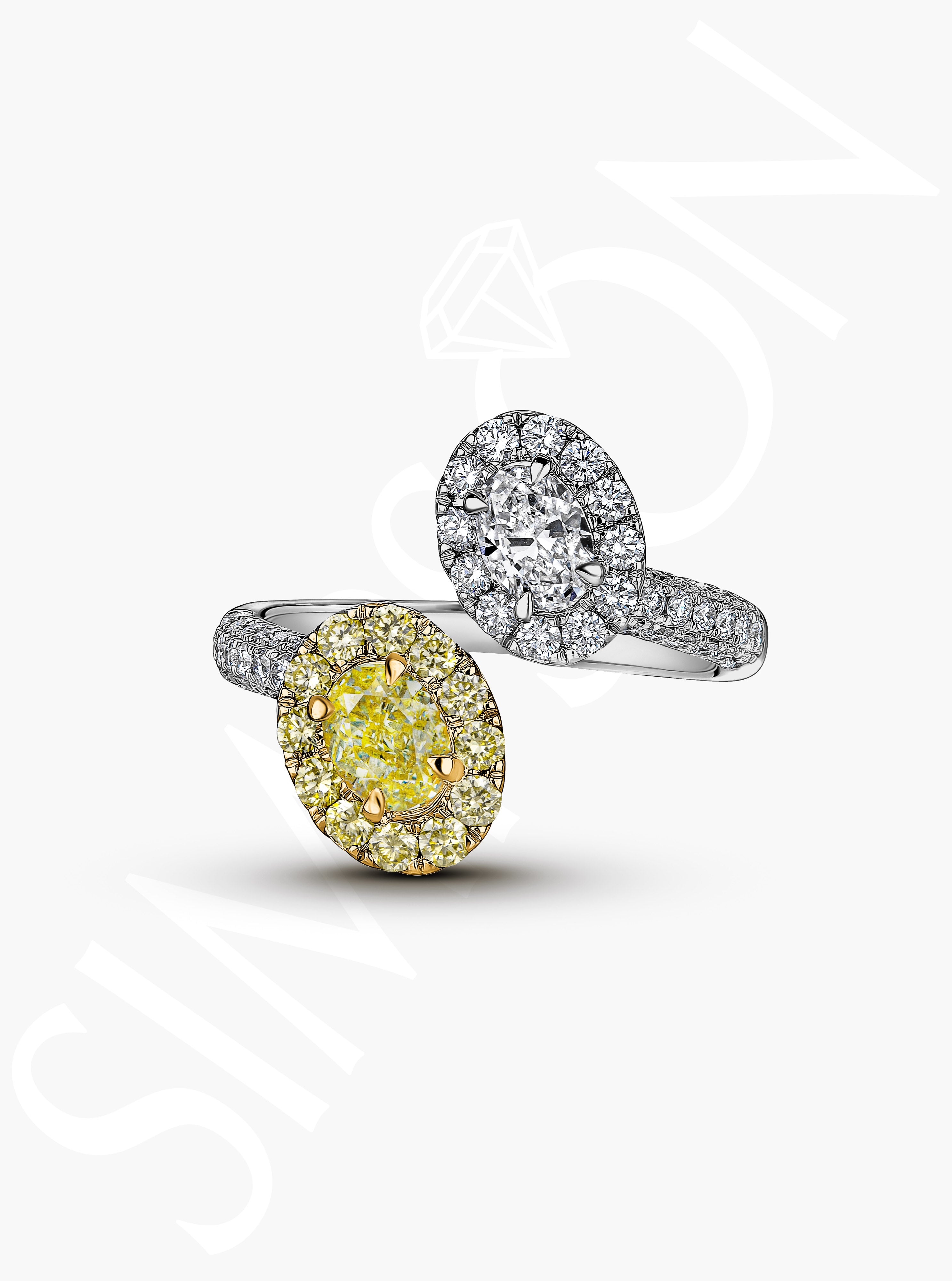 Two-Tone Oval Diamond Crossover Ring