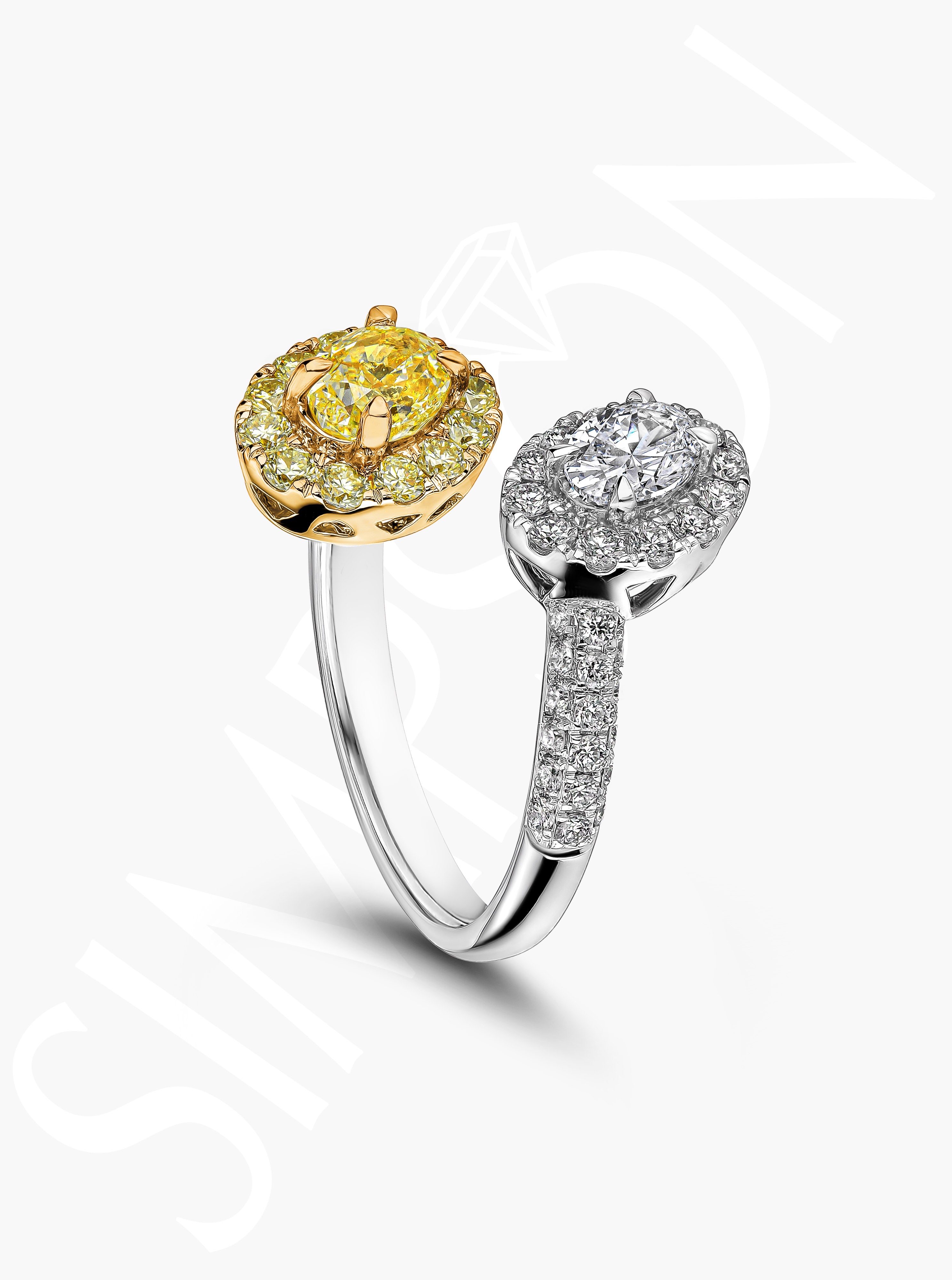 Two-Tone Oval Diamond Crossover Ring