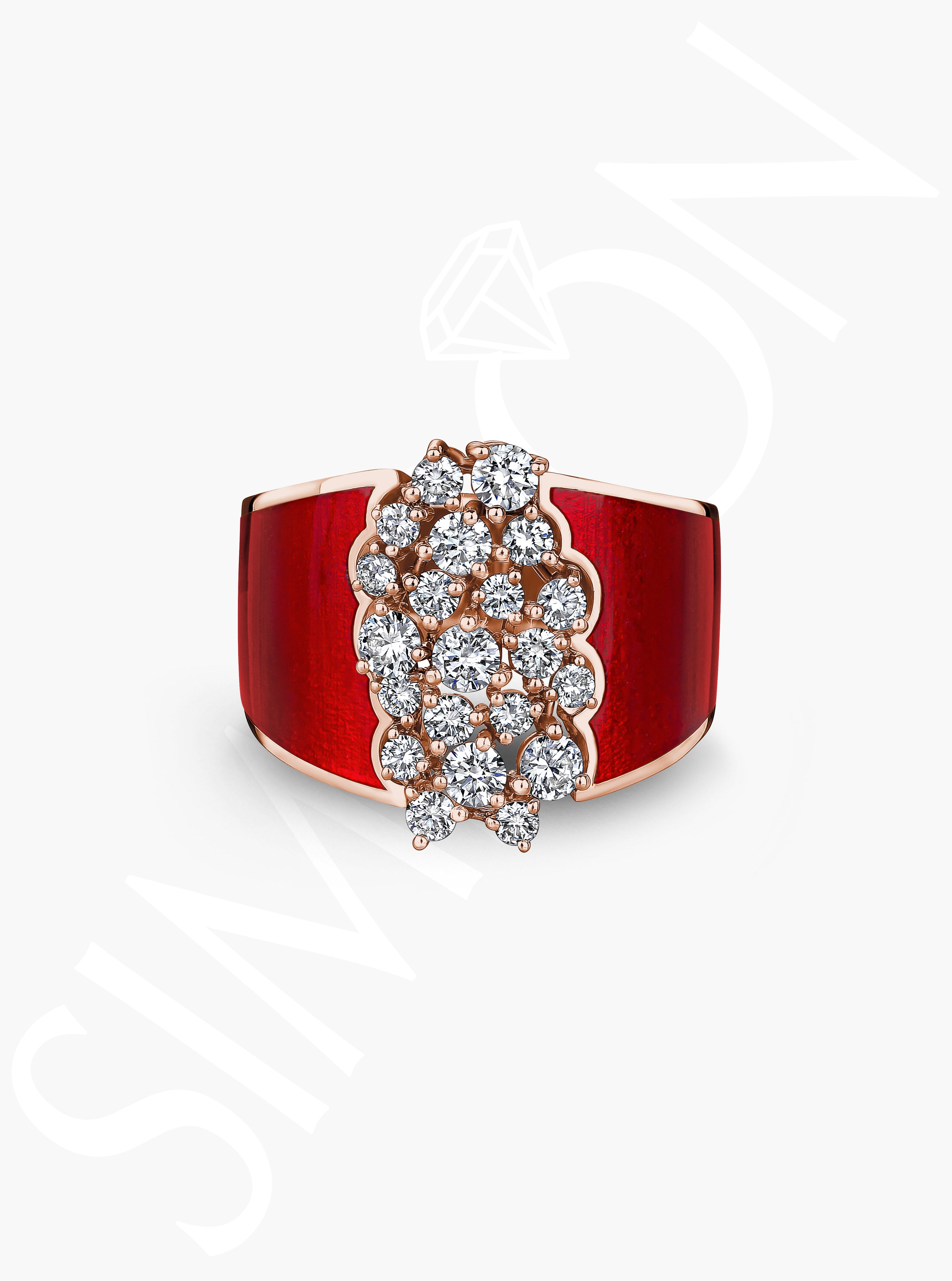 Red Enamel Diamond Cluster Ring