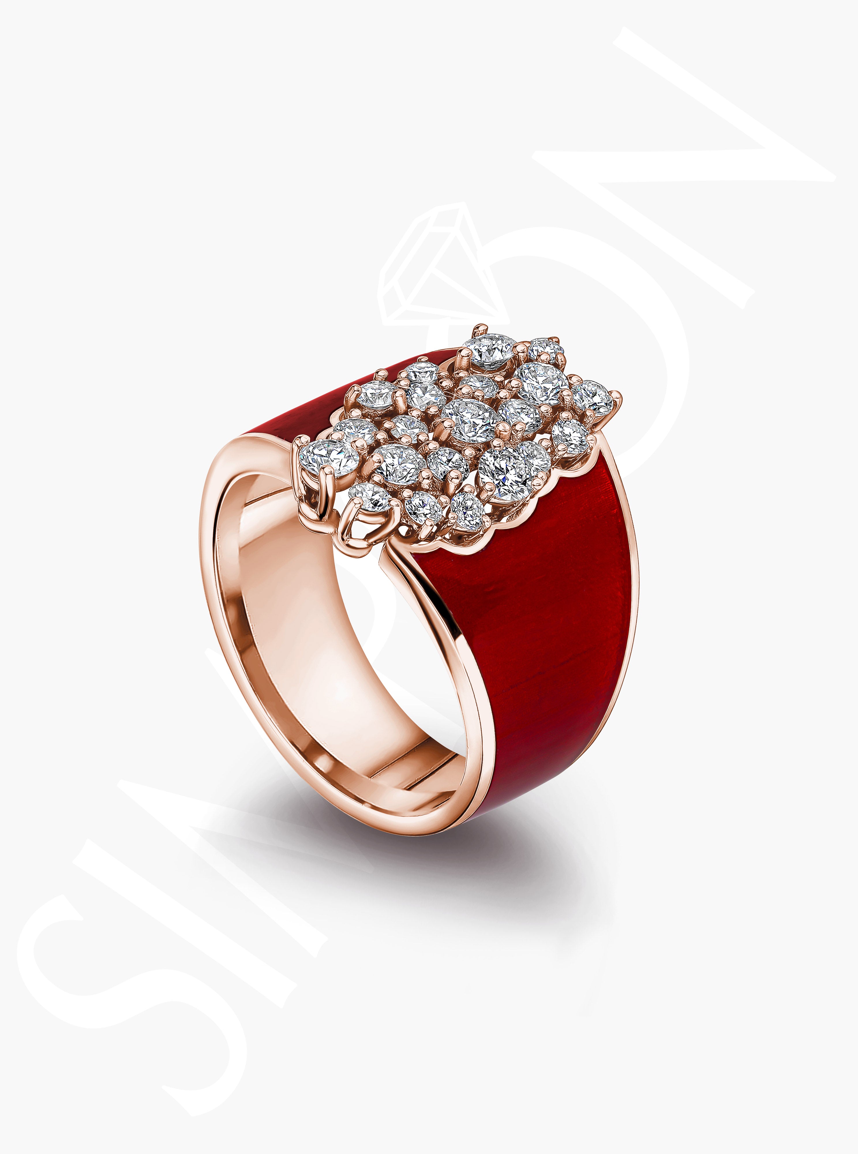 Red Enamel Diamond Cluster Ring