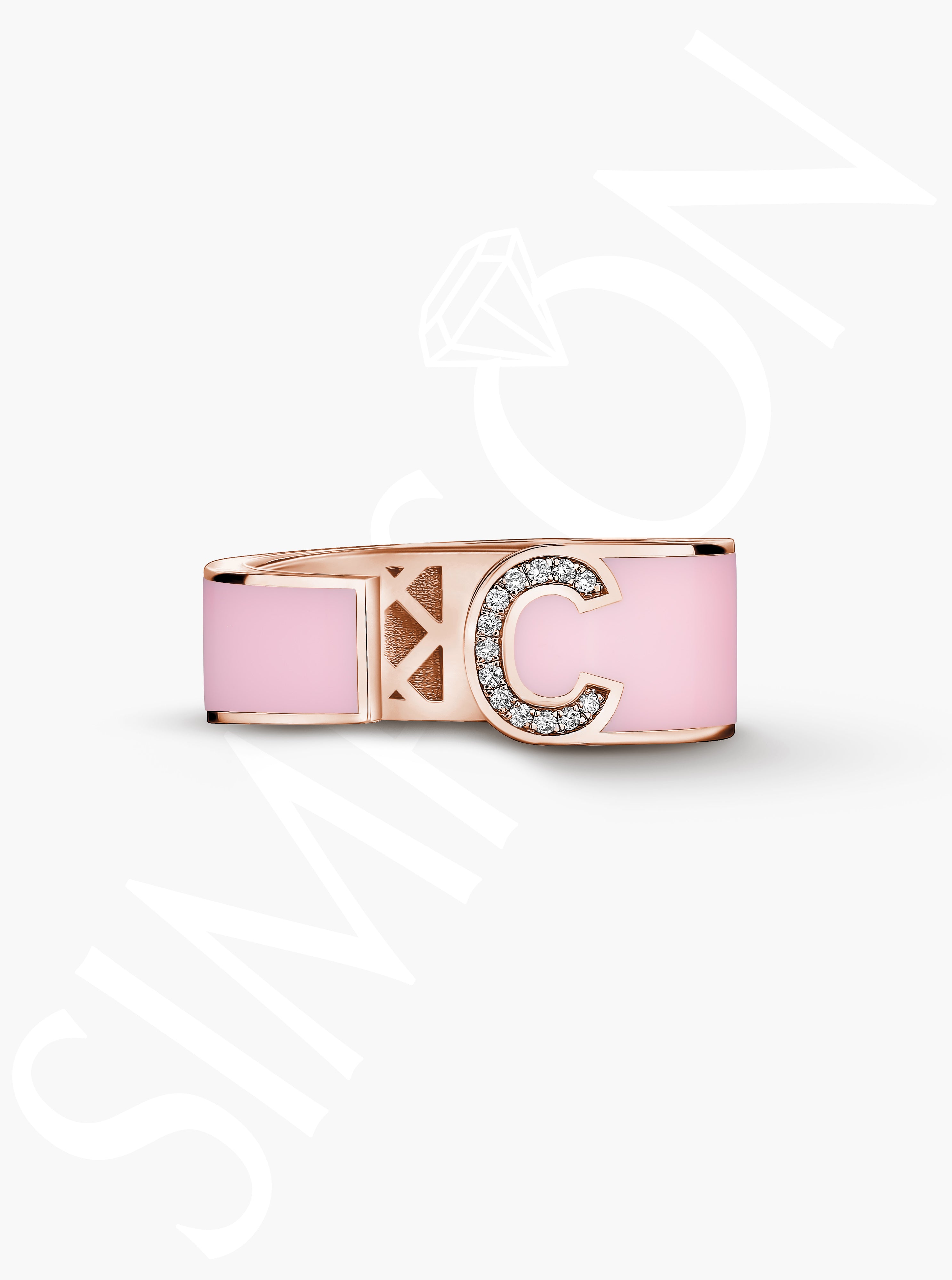 Pink Enamel 'C' Diamond Initial Ring