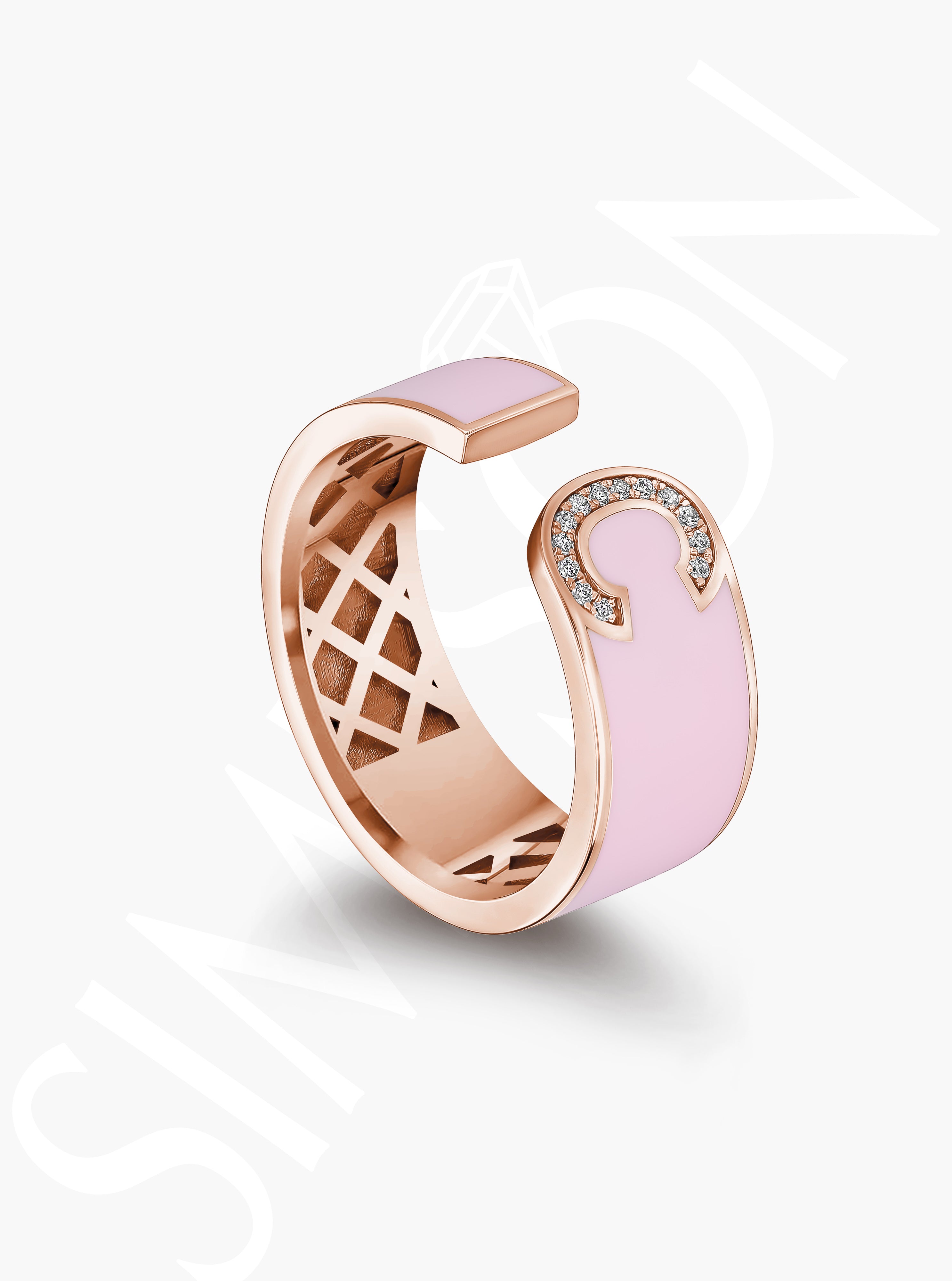 Pink Enamel 'C' Diamond Initial Ring