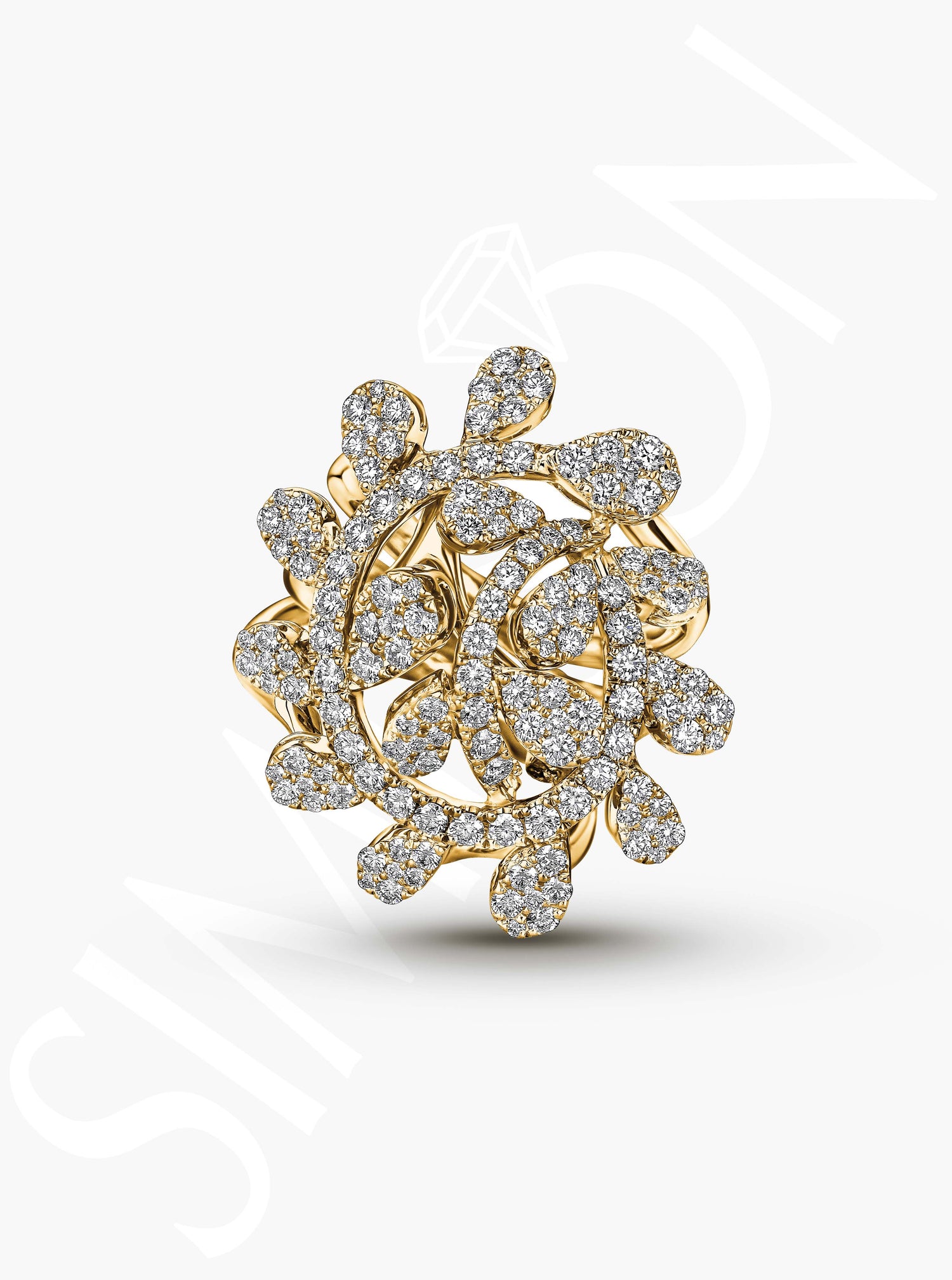Diamond Leaf Swirl Cocktail Ring