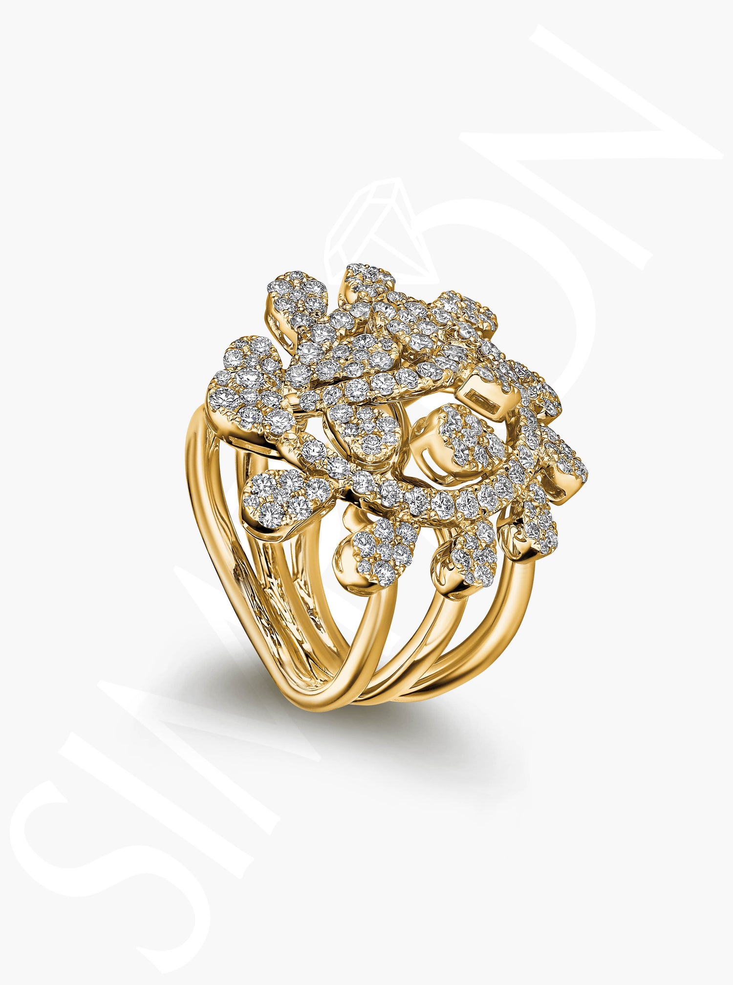 Diamond Leaf Swirl Cocktail Ring
