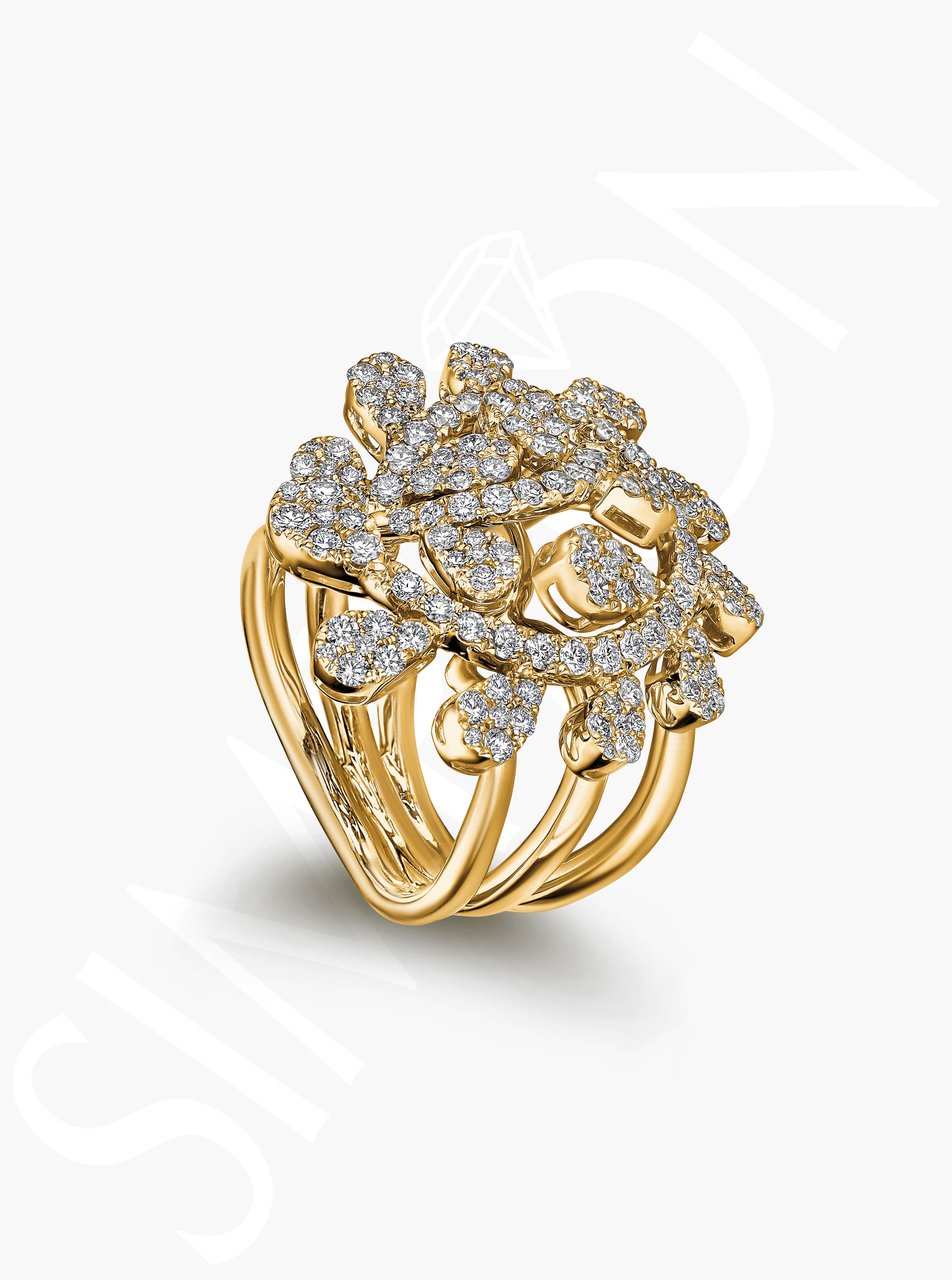 Diamond Leaf Swirl Cocktail Ring