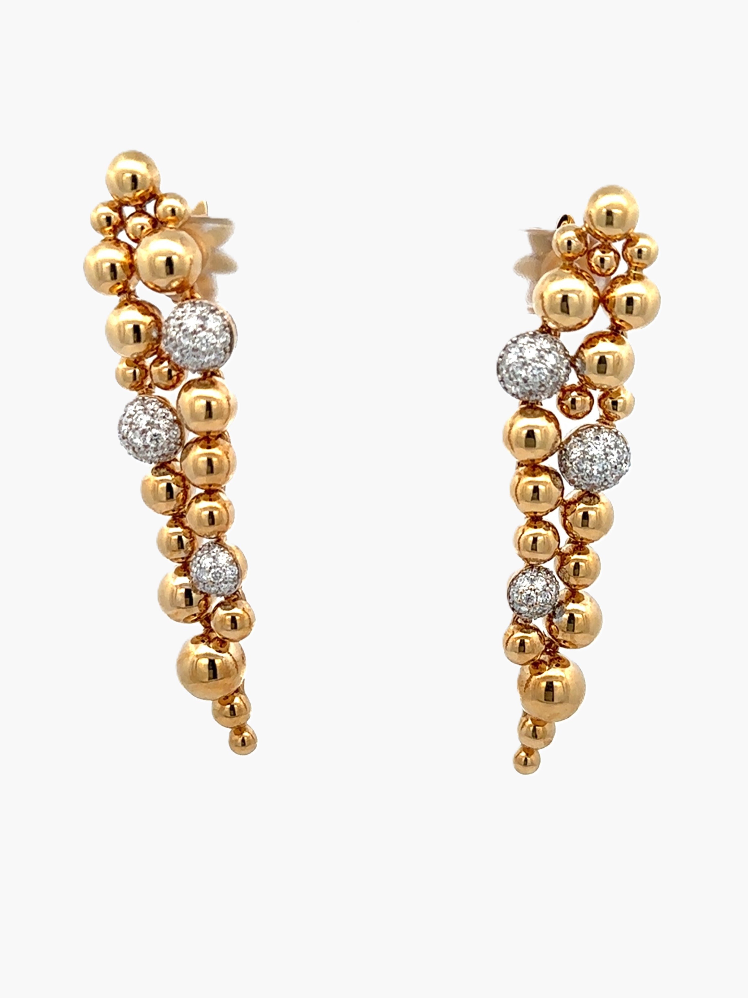 Gold Beaded Drop Earrings with Diamond Accents