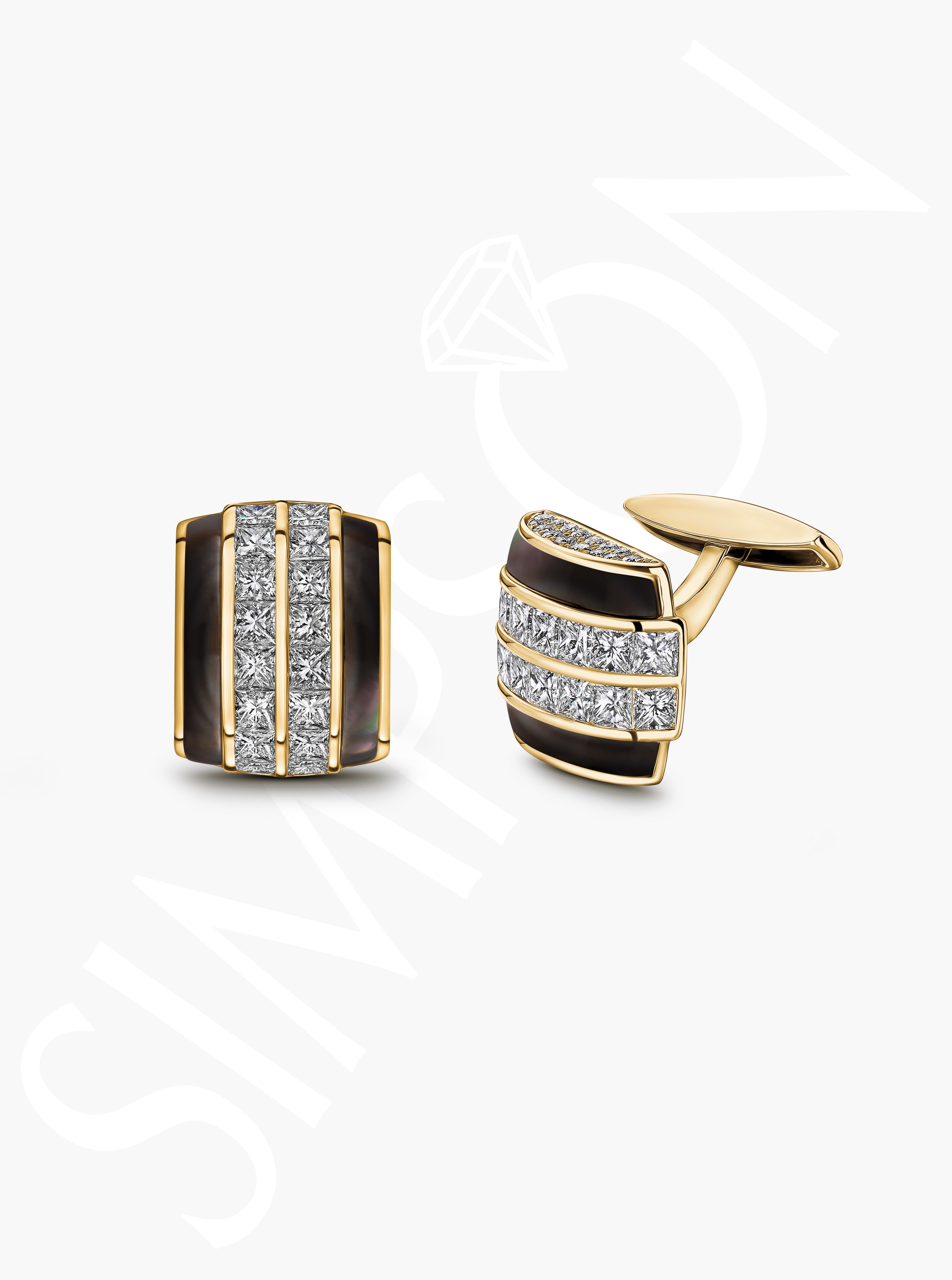 Diamond-Striped Gold Cufflinks