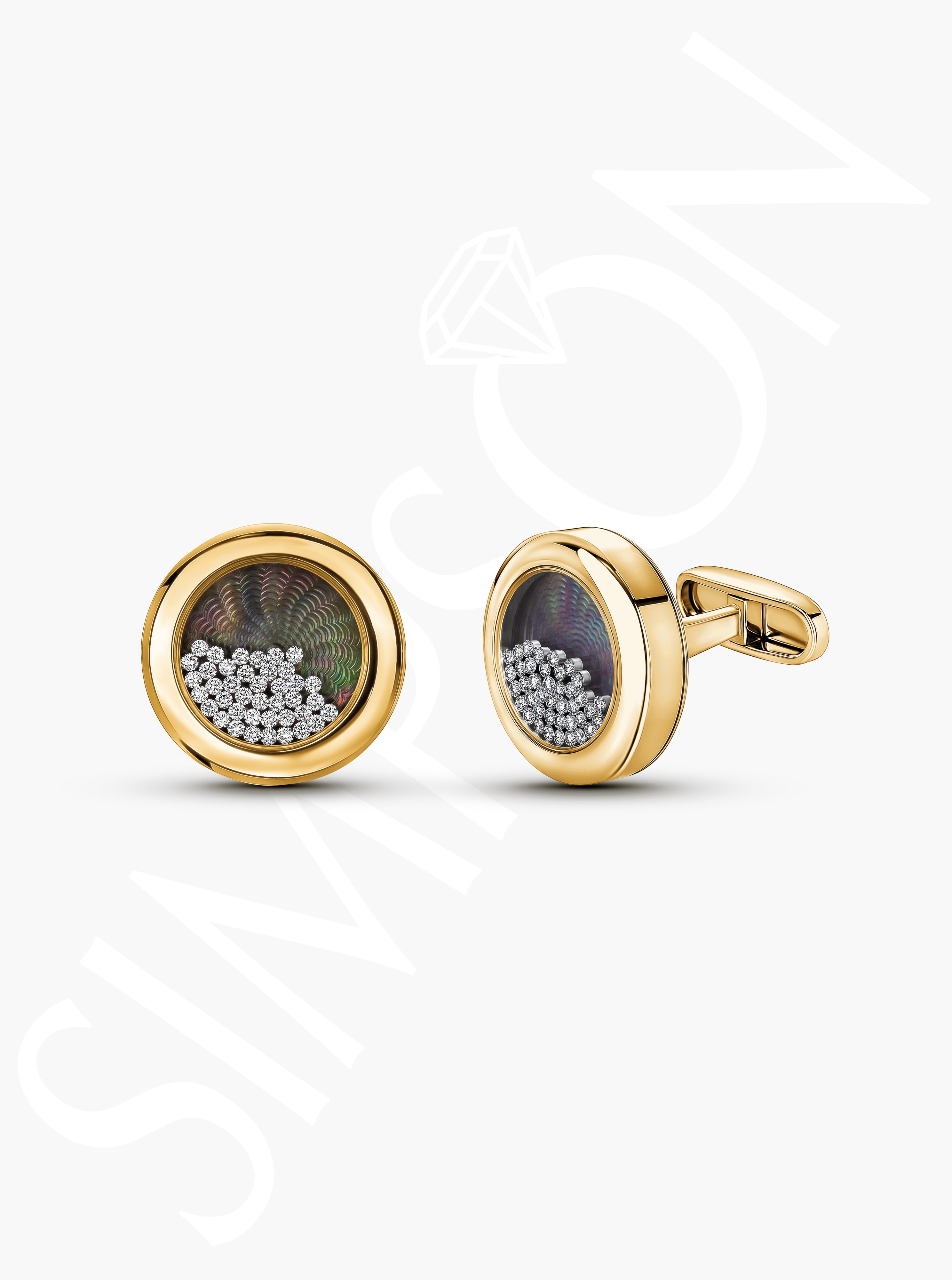 Golden Round Cufflinks with Diamond center