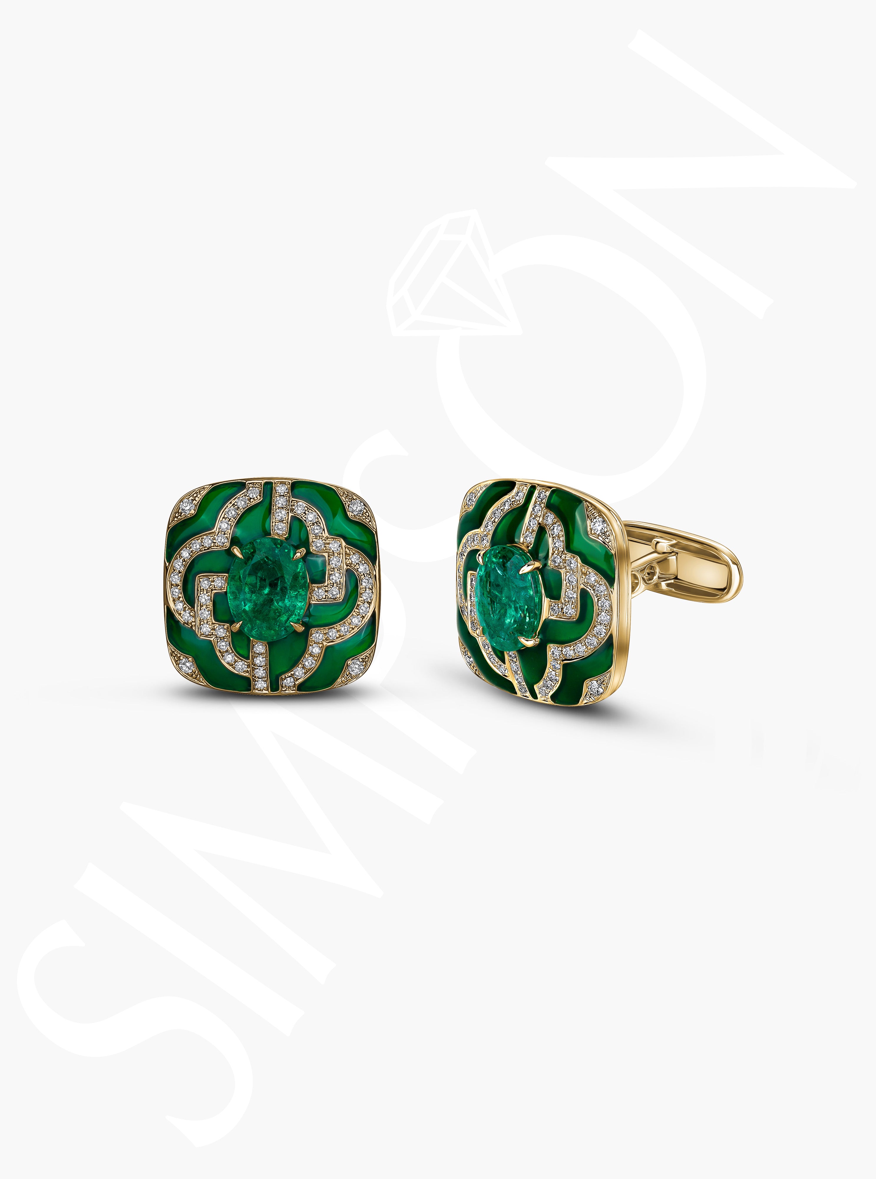 Emerald and Diamond Art Deco-Inspired Cufflinks