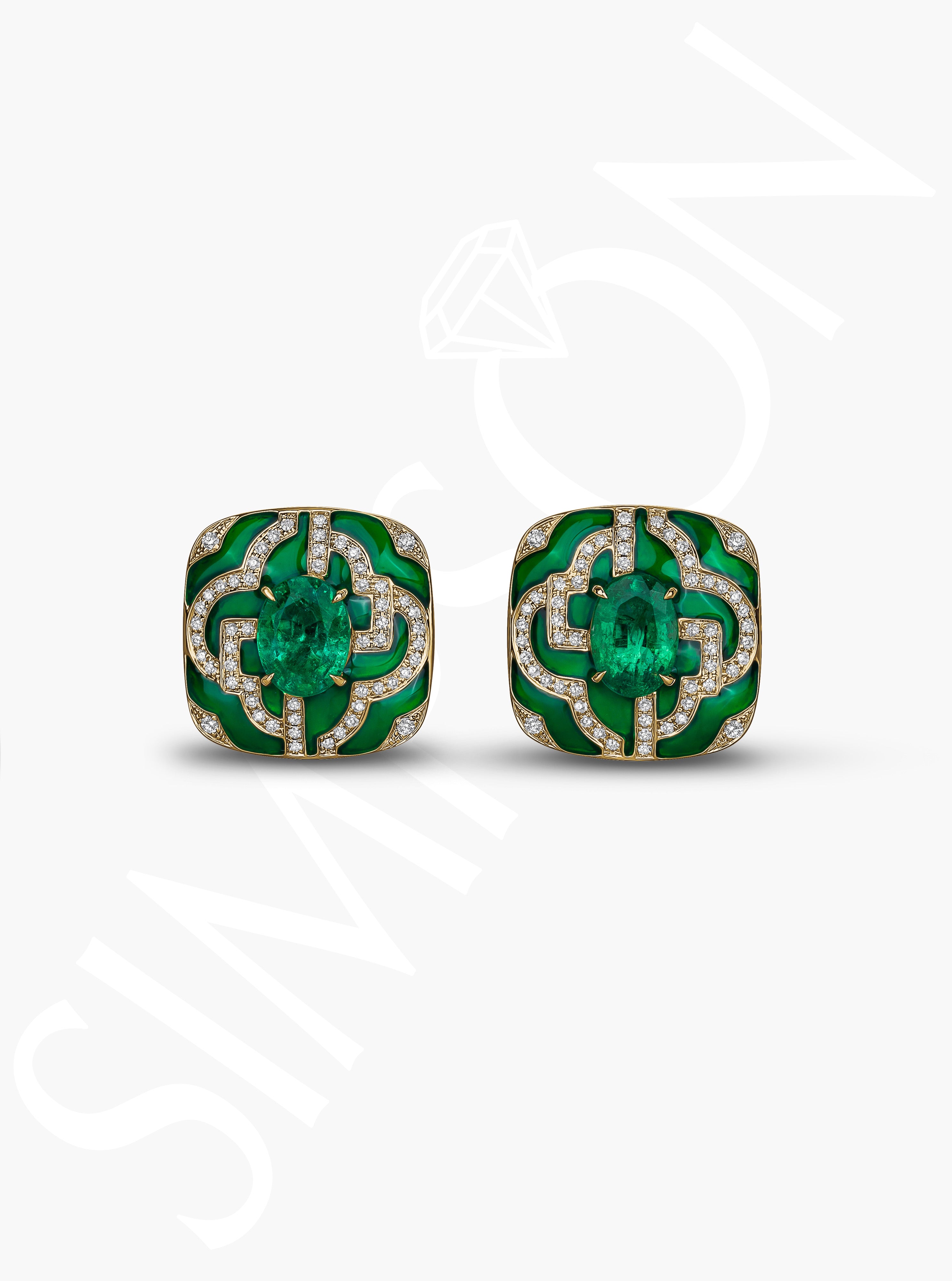 Emerald and Diamond Art Deco-Inspired Cufflinks