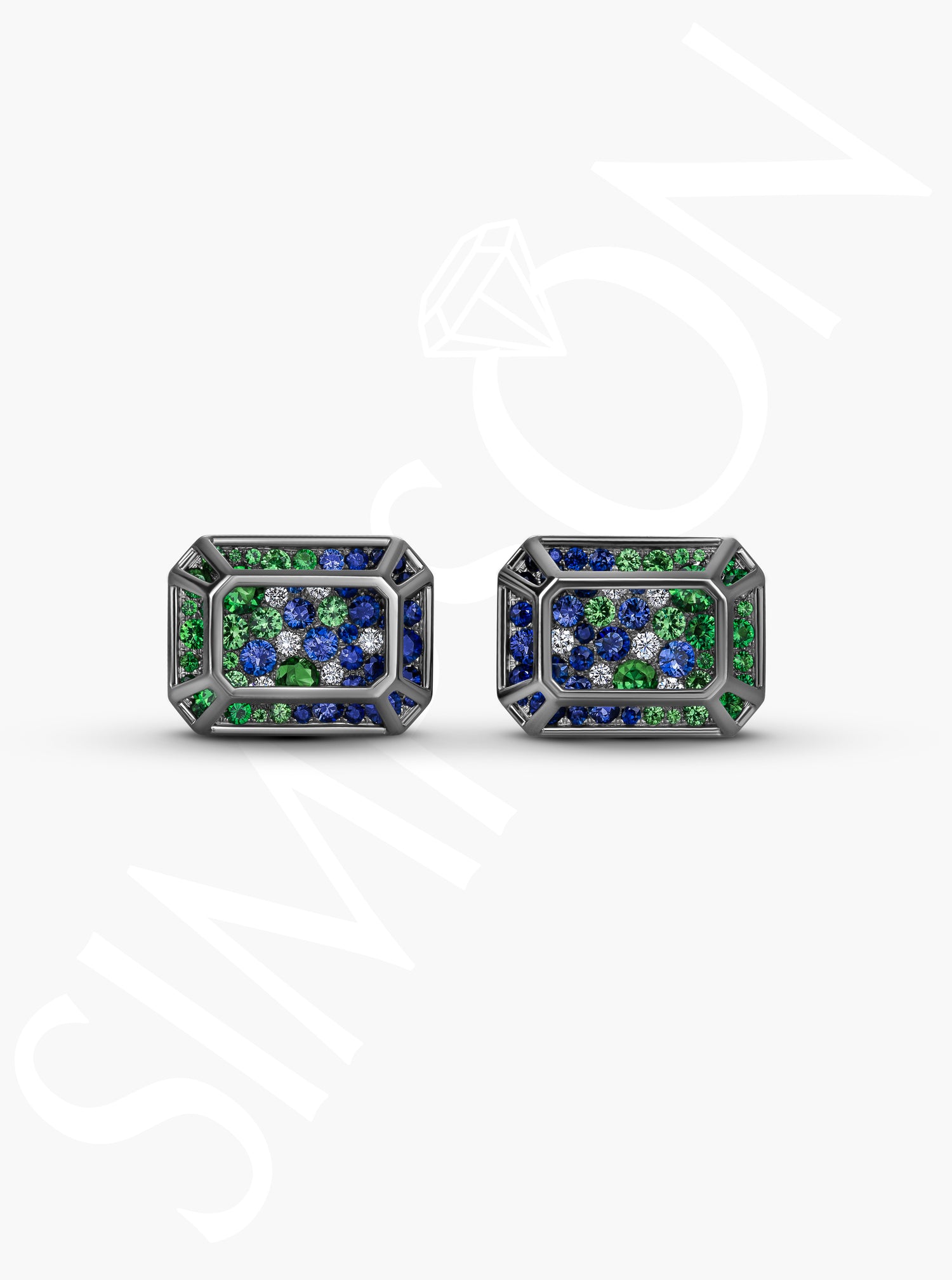 Rectangular Sapphire and Tsavorite Cufflinks