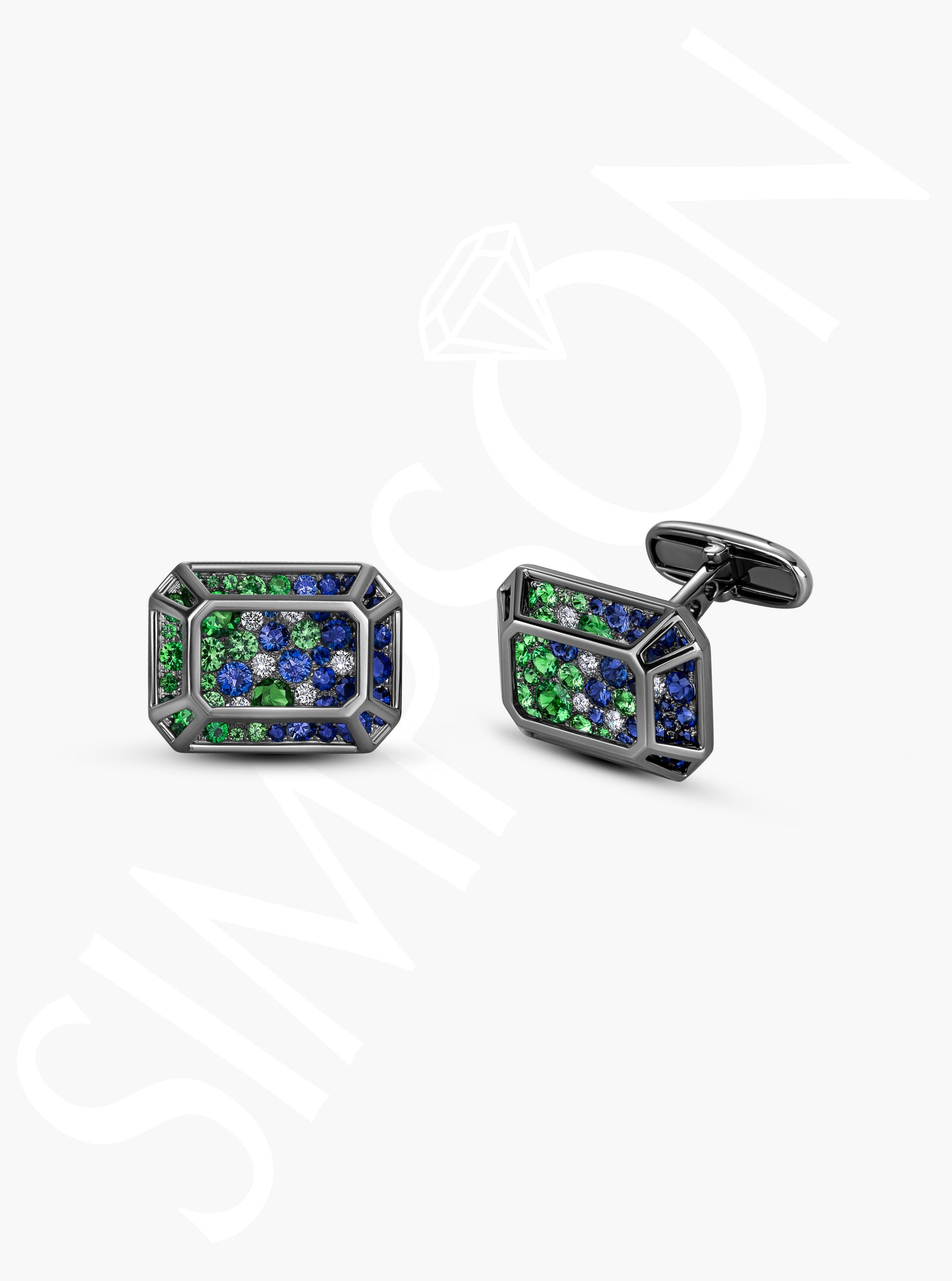 Rectangular Sapphire and Tsavorite Cufflinks