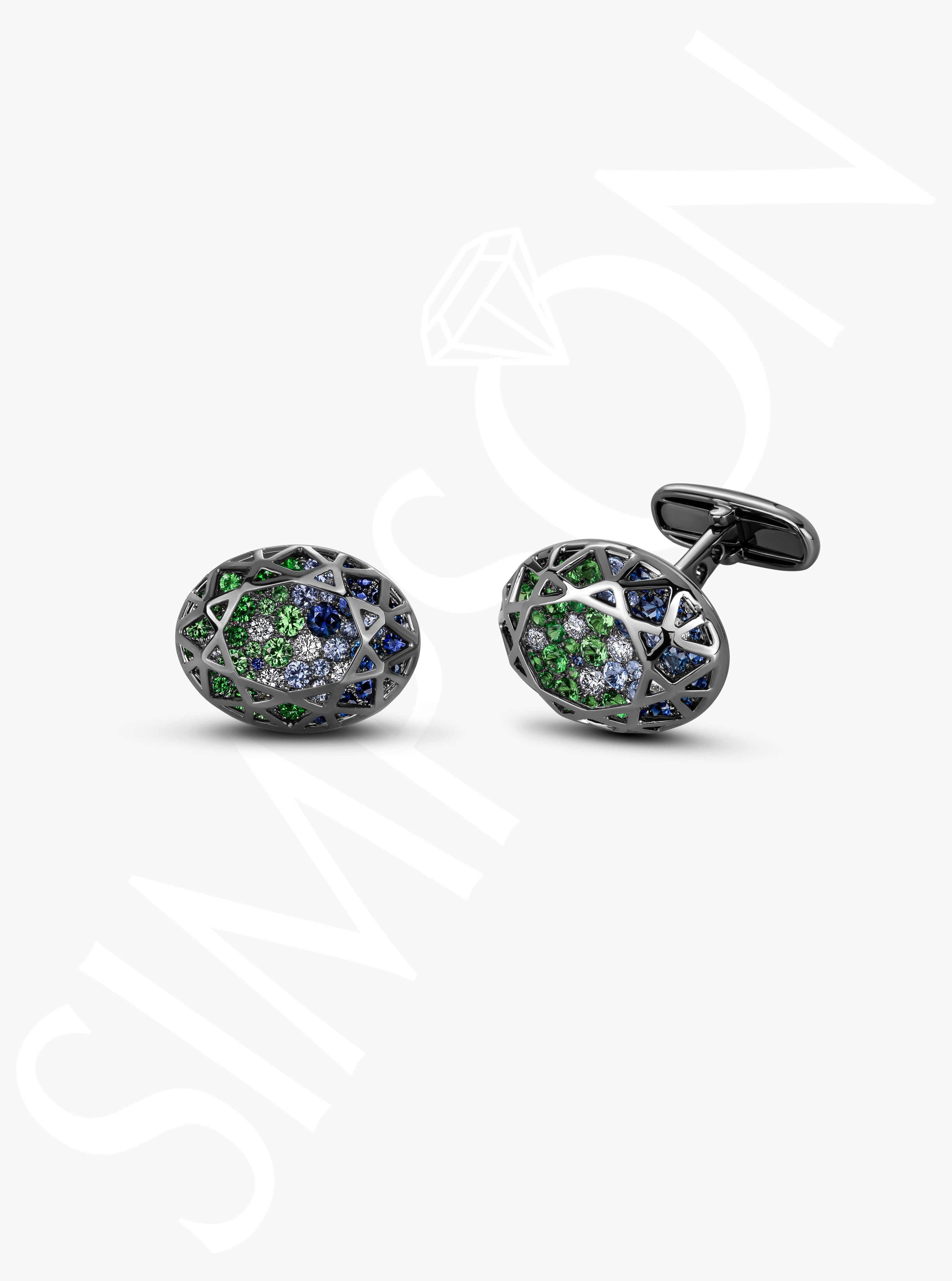 Oval Sapphire and Tsavorite Cufflinks