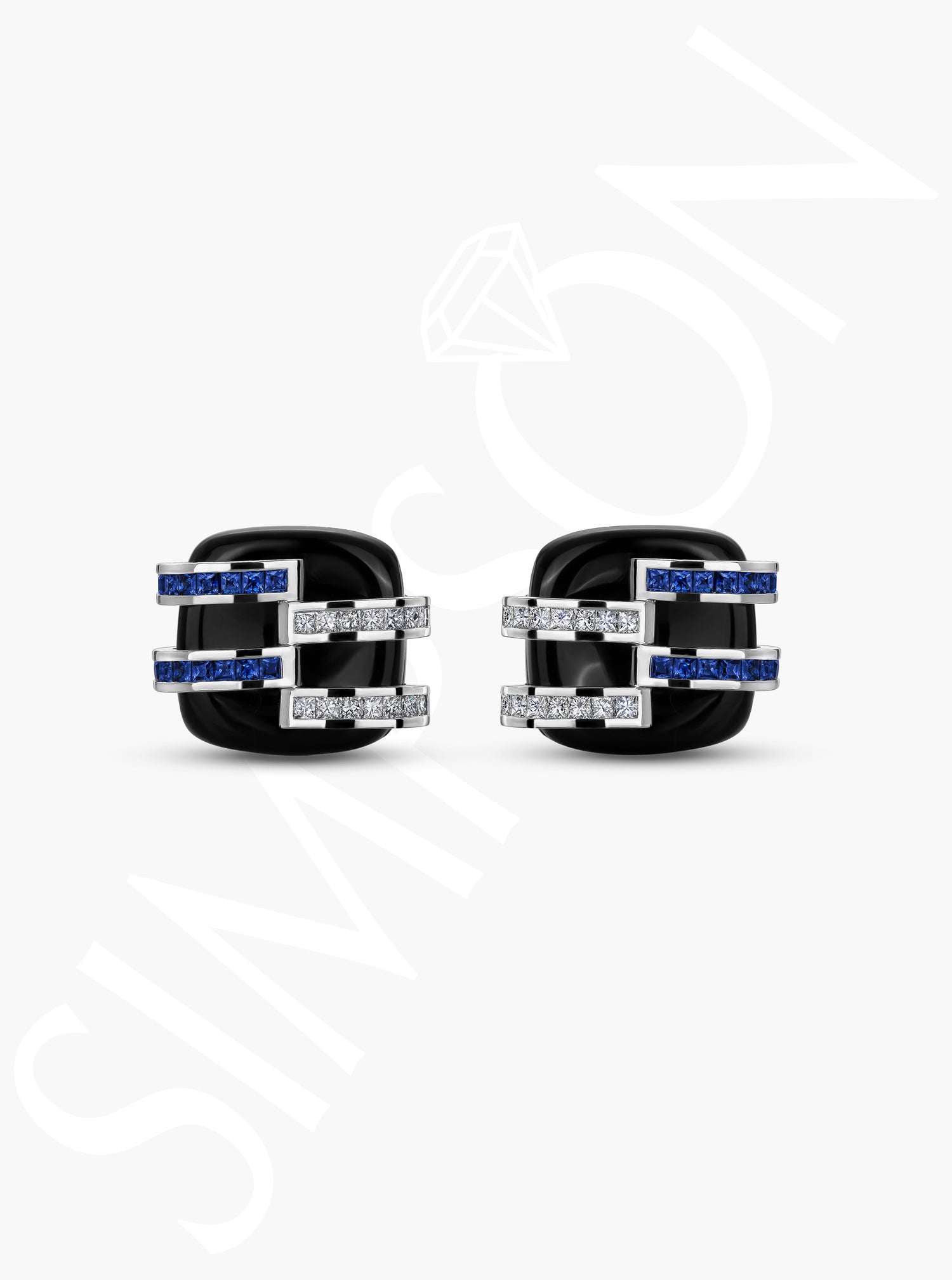 Black Onyx and Sapphire Cufflinks with Diamond Accents