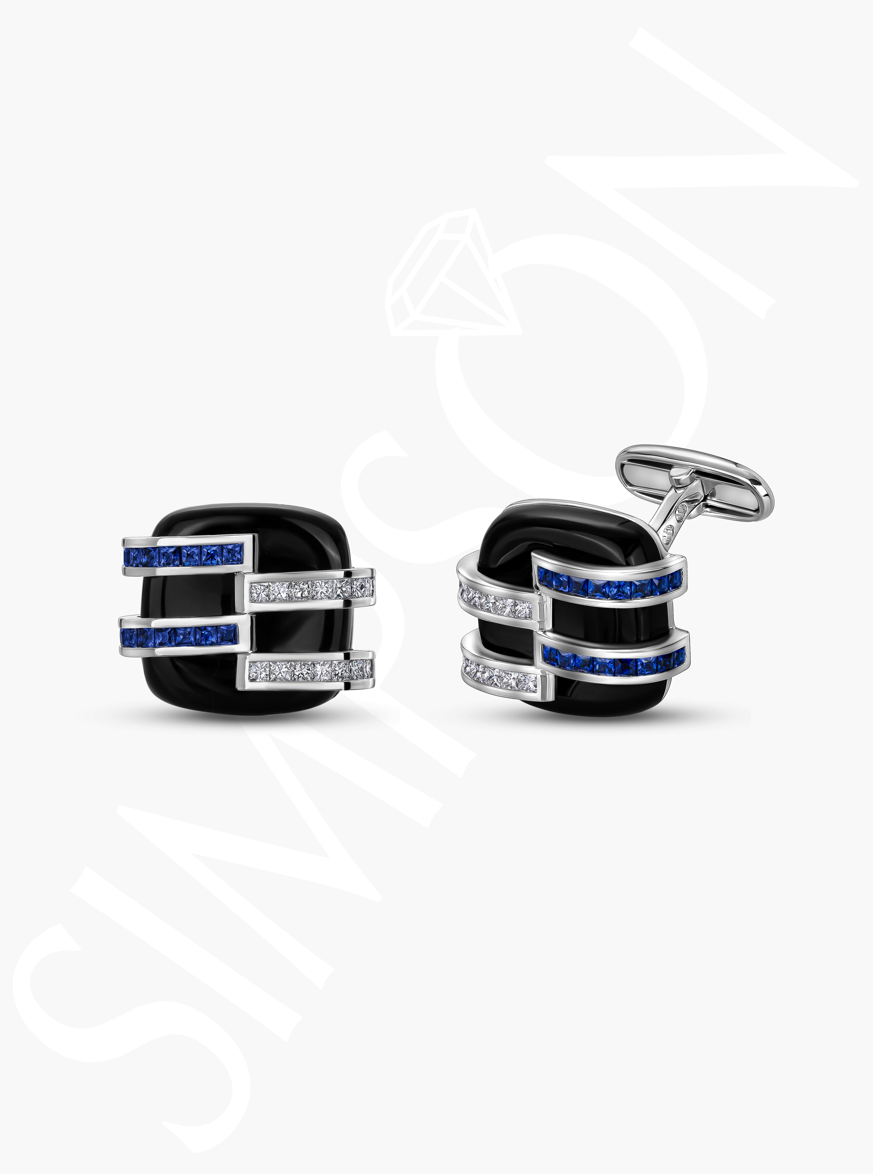 Black Onyx and Sapphire Cufflinks with Diamond Accents