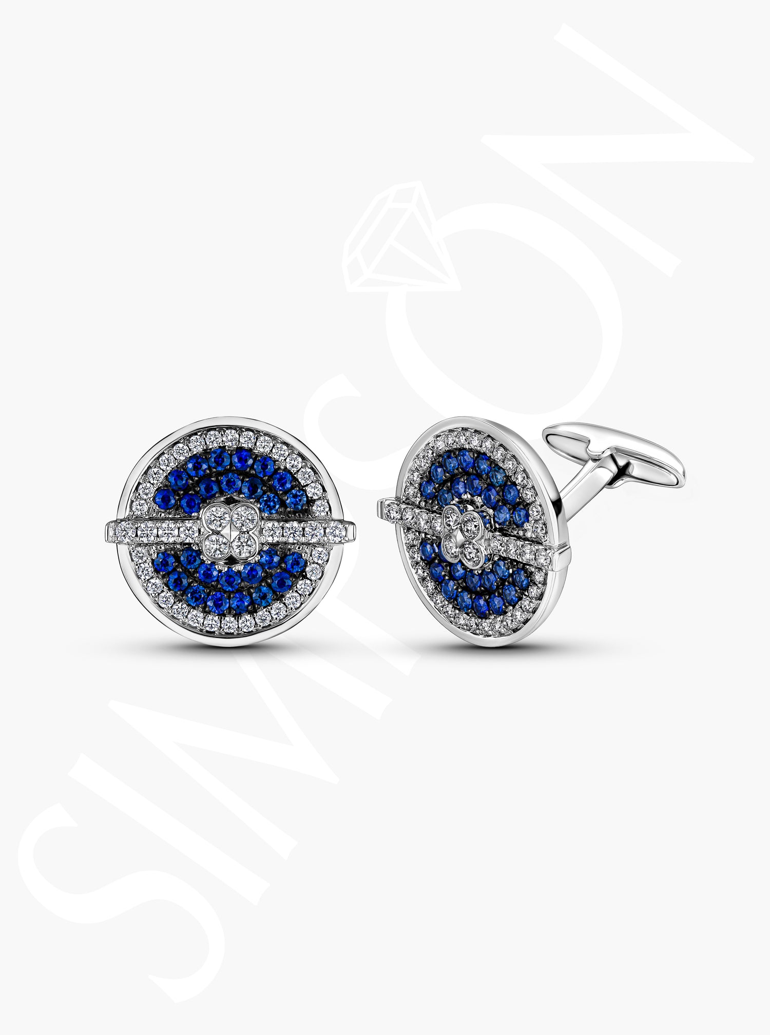 Round Cufflinks with Blue Sapphires and Diamonds