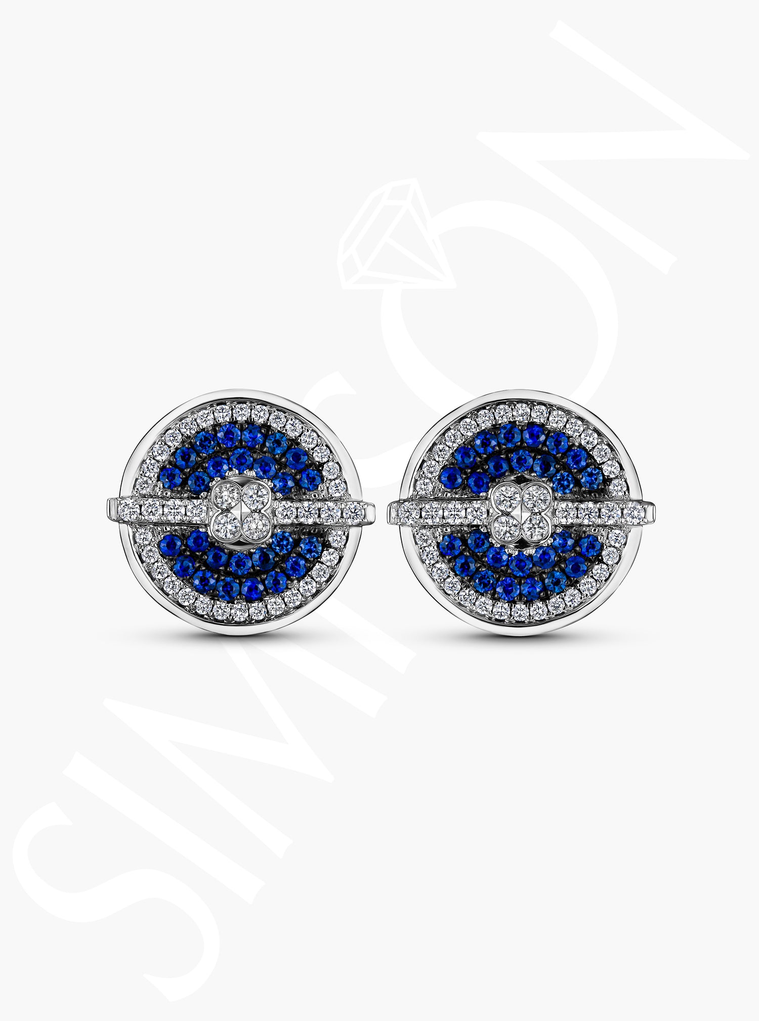 Round Cufflinks with Blue Sapphires and Diamonds