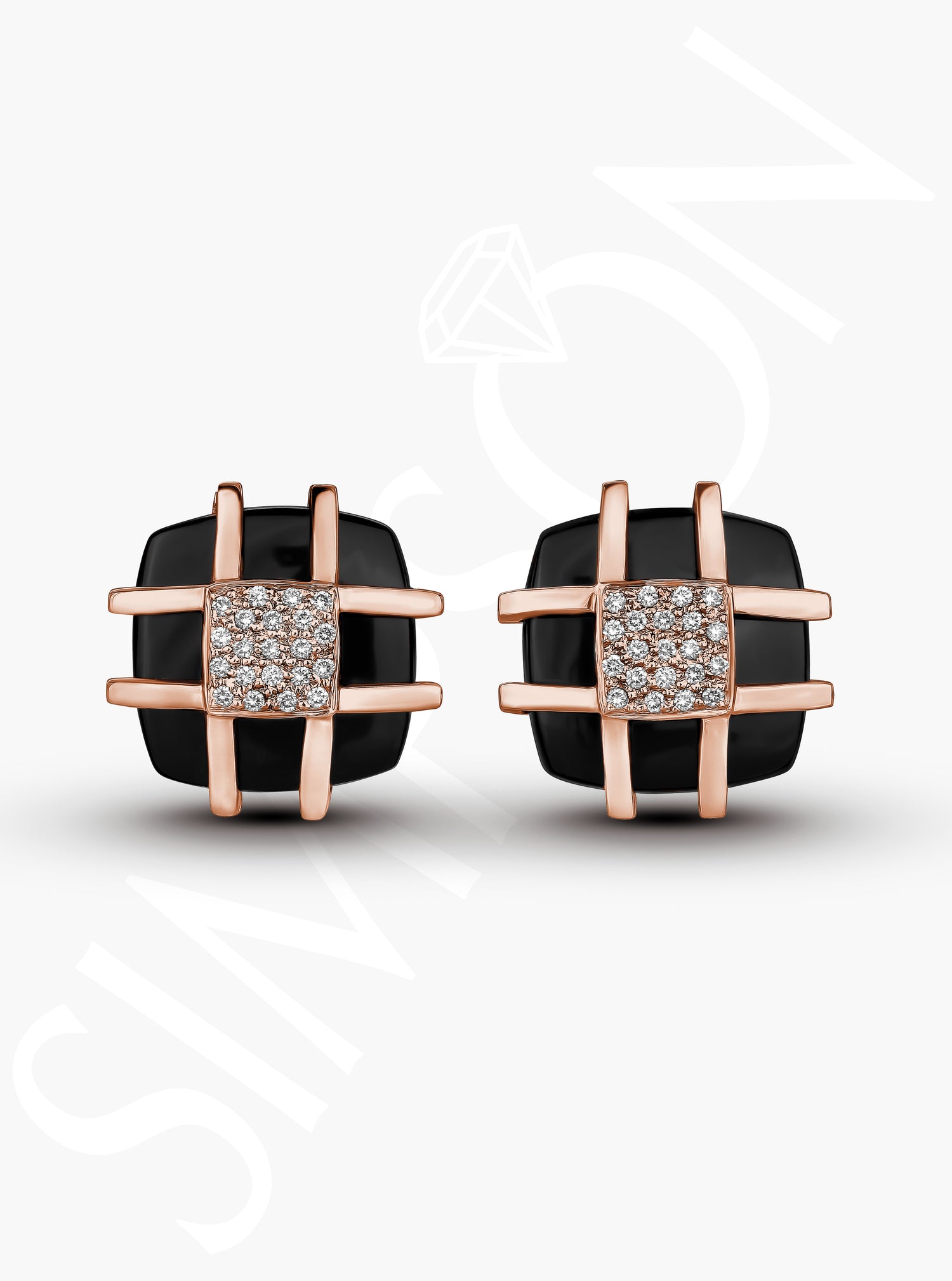 Black Onyx & Diamond Grid Cufflinks