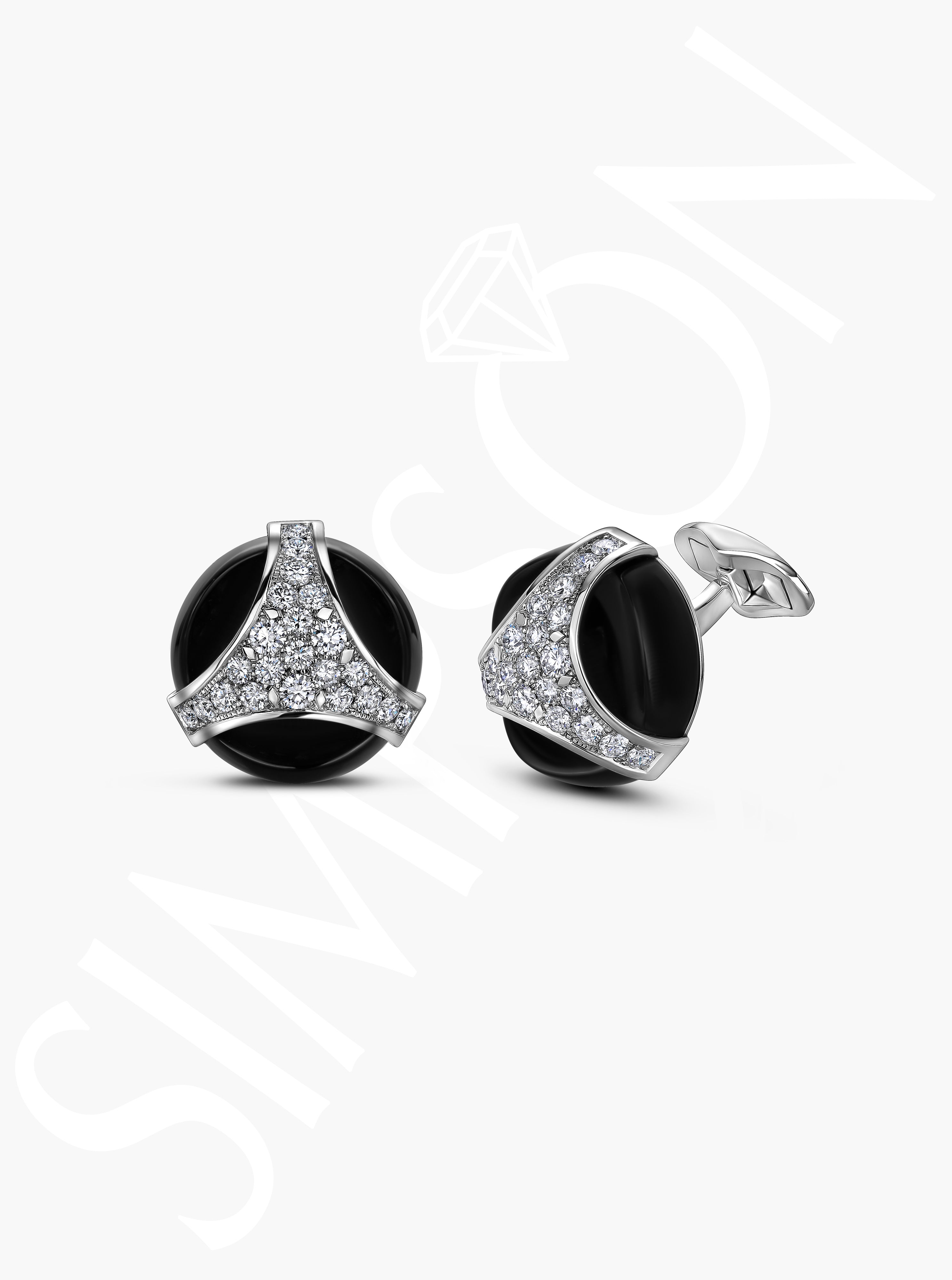 Black Onyx and Diamond Triangular Cufflinks