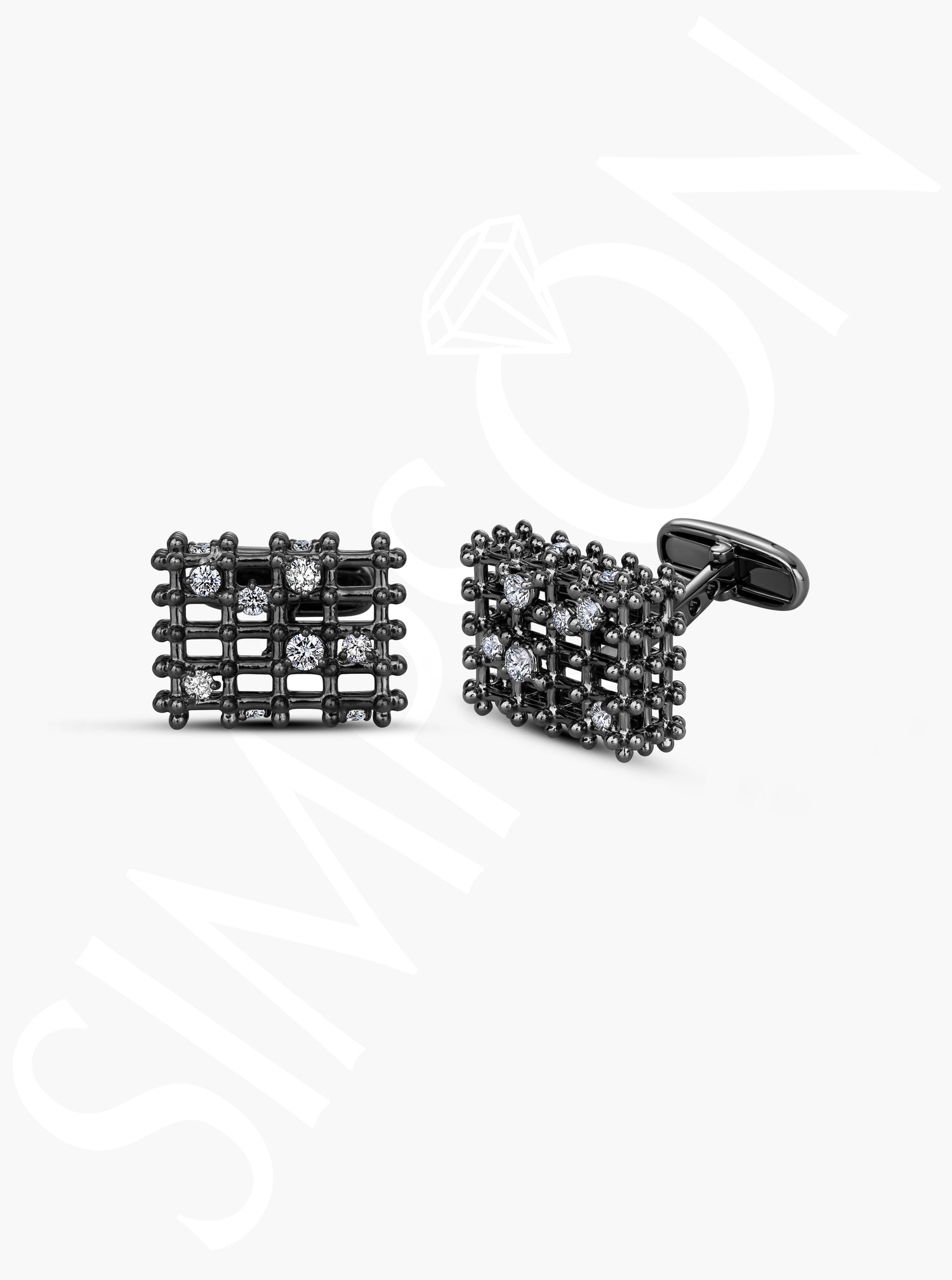 Grid Cufflinks with Diamond Accents