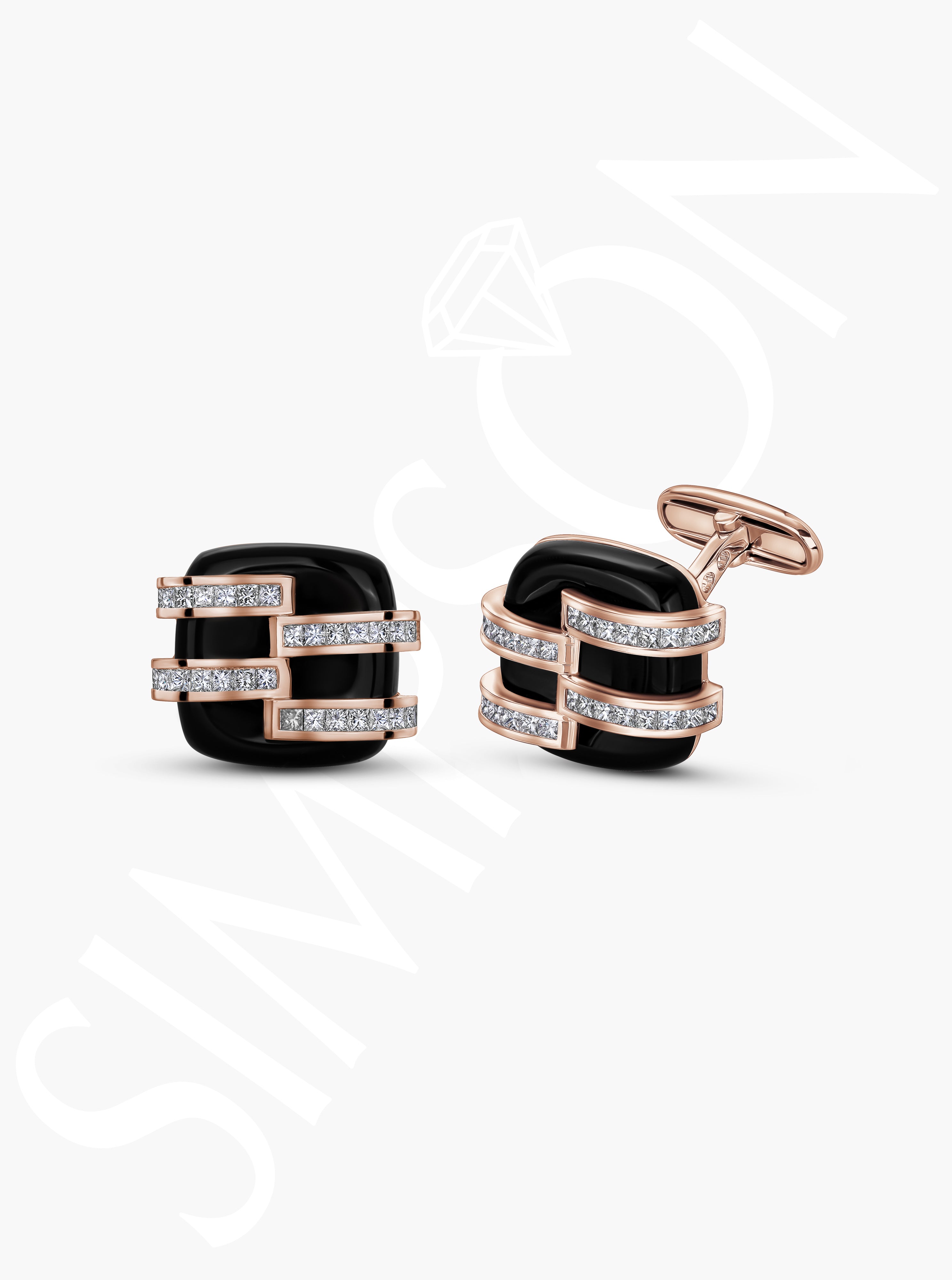 Black Onyx and Rose Gold Cufflinks with Diamond Accents