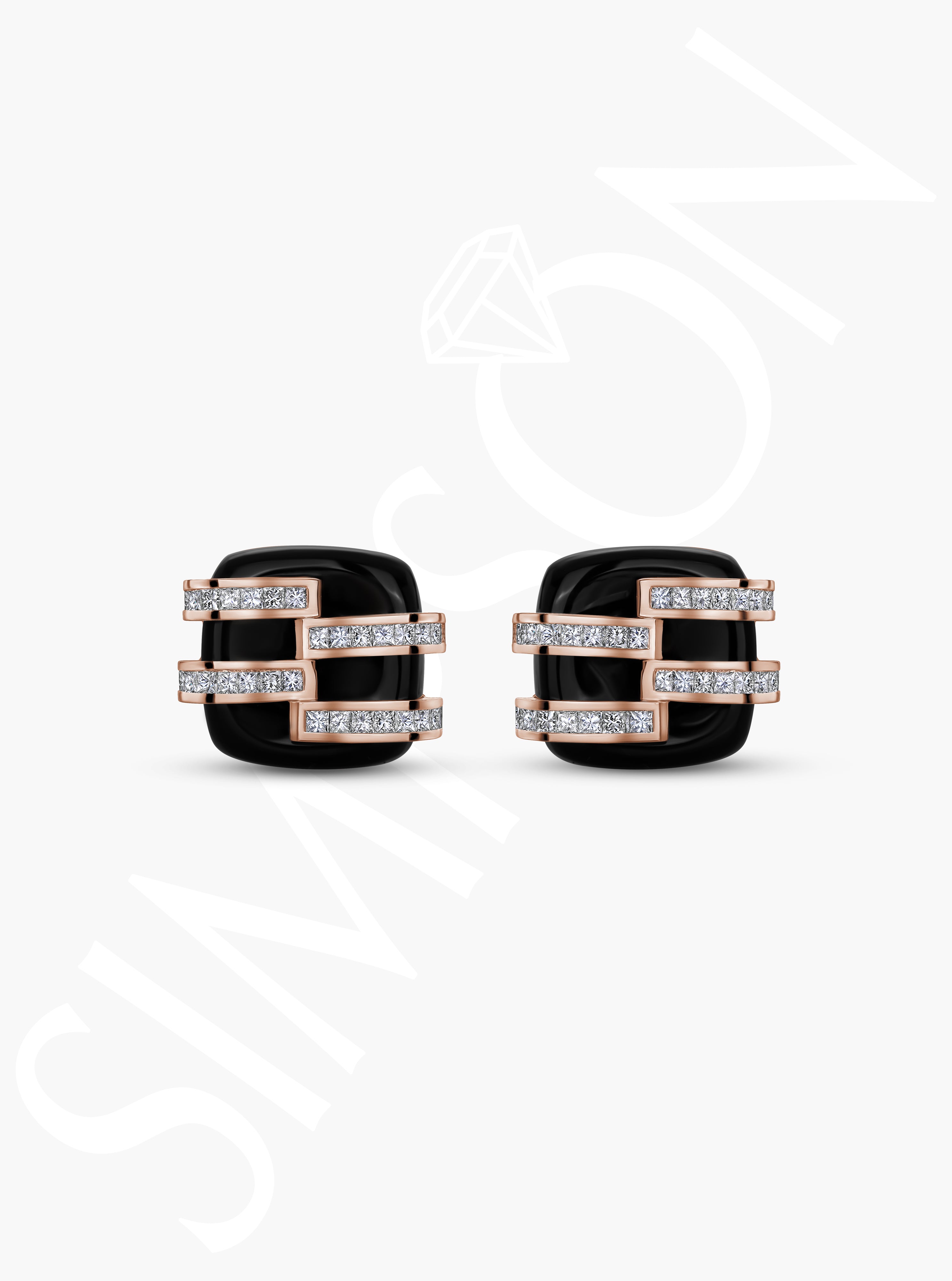 Black Onyx and Rose Gold Cufflinks with Diamond Accents