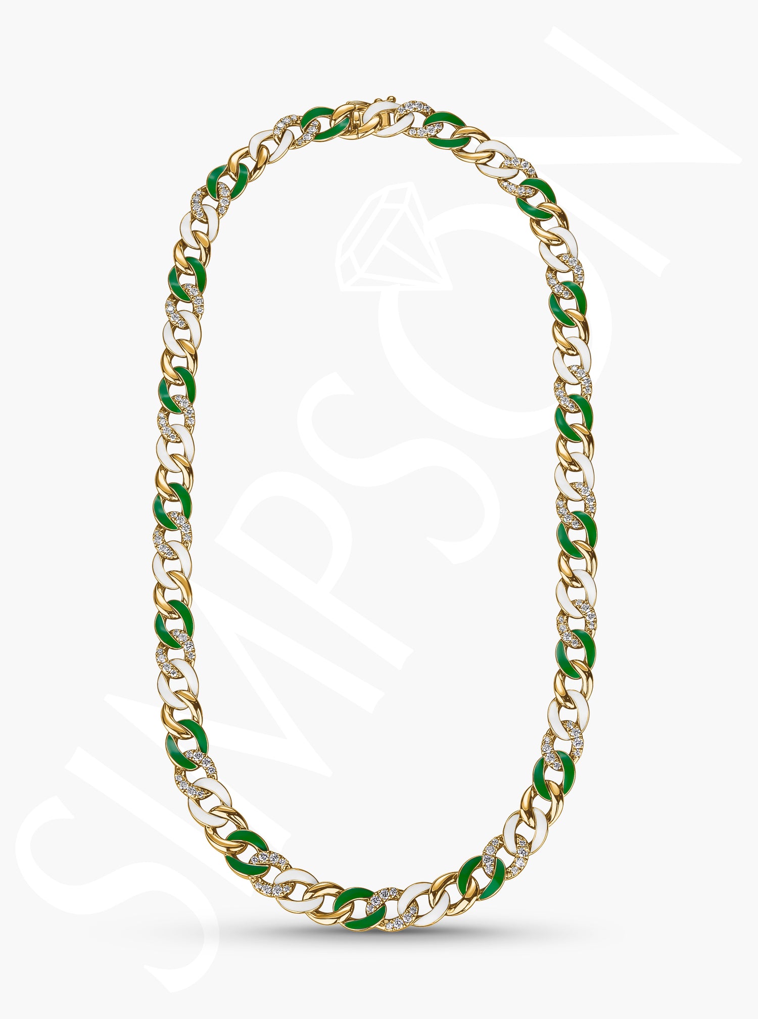 Green and White Diamond Chain Necklace