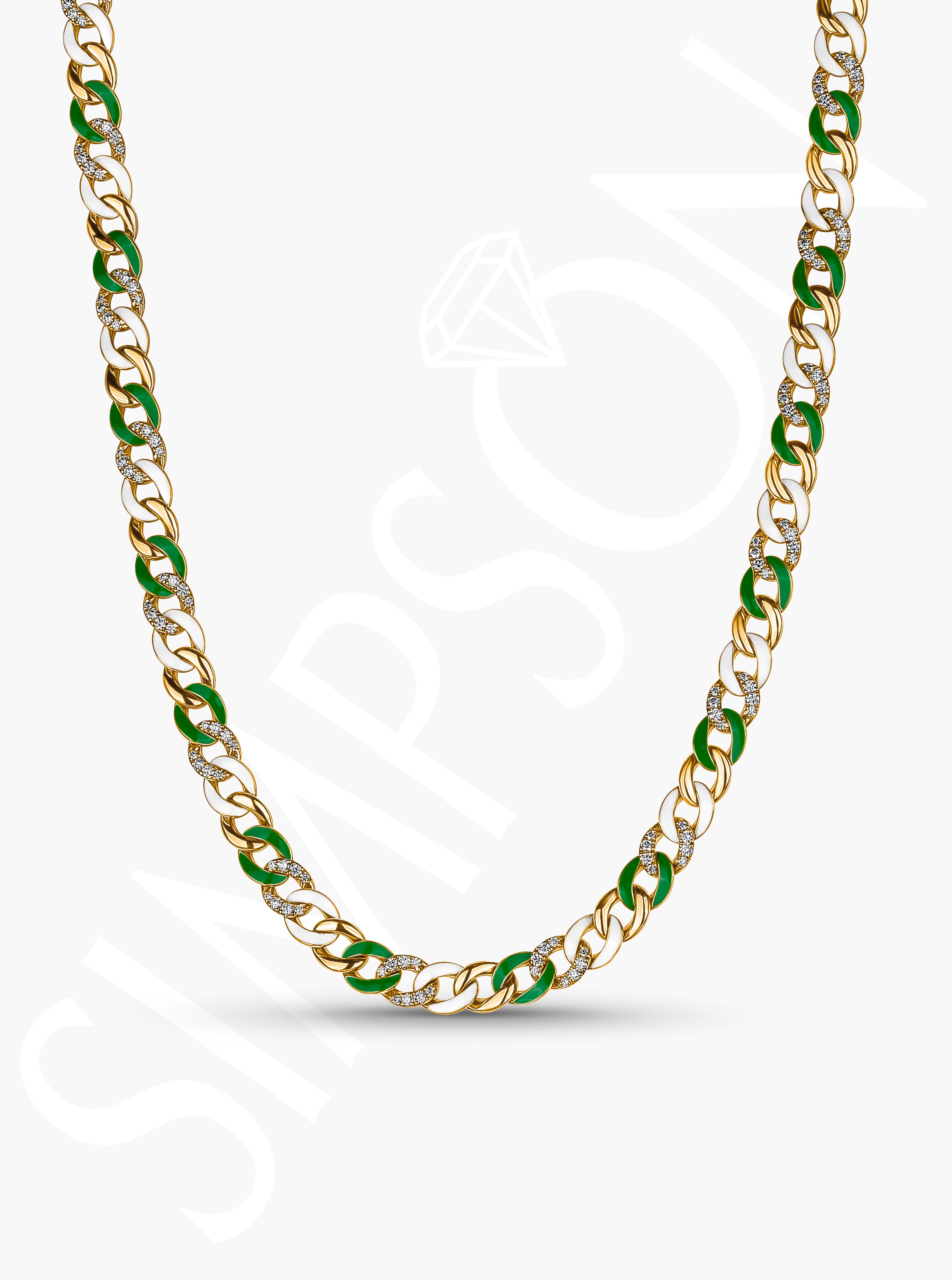 Green and White Diamond Chain Necklace