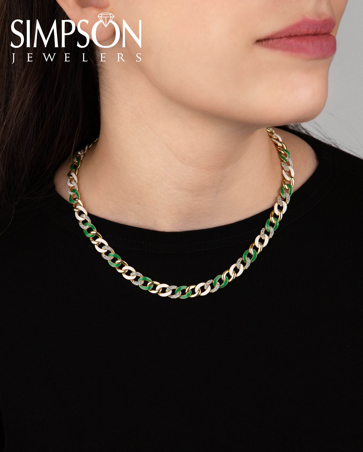 Green and White Diamond Chain Necklace