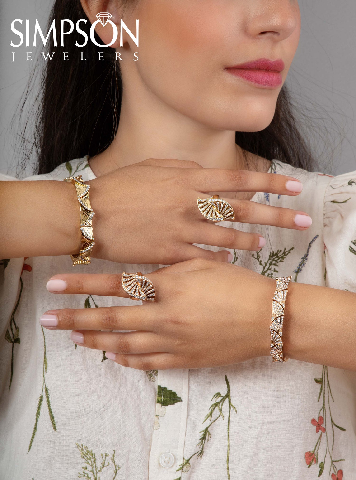 Yellow Gold DIamond Swirl Statement Ring 