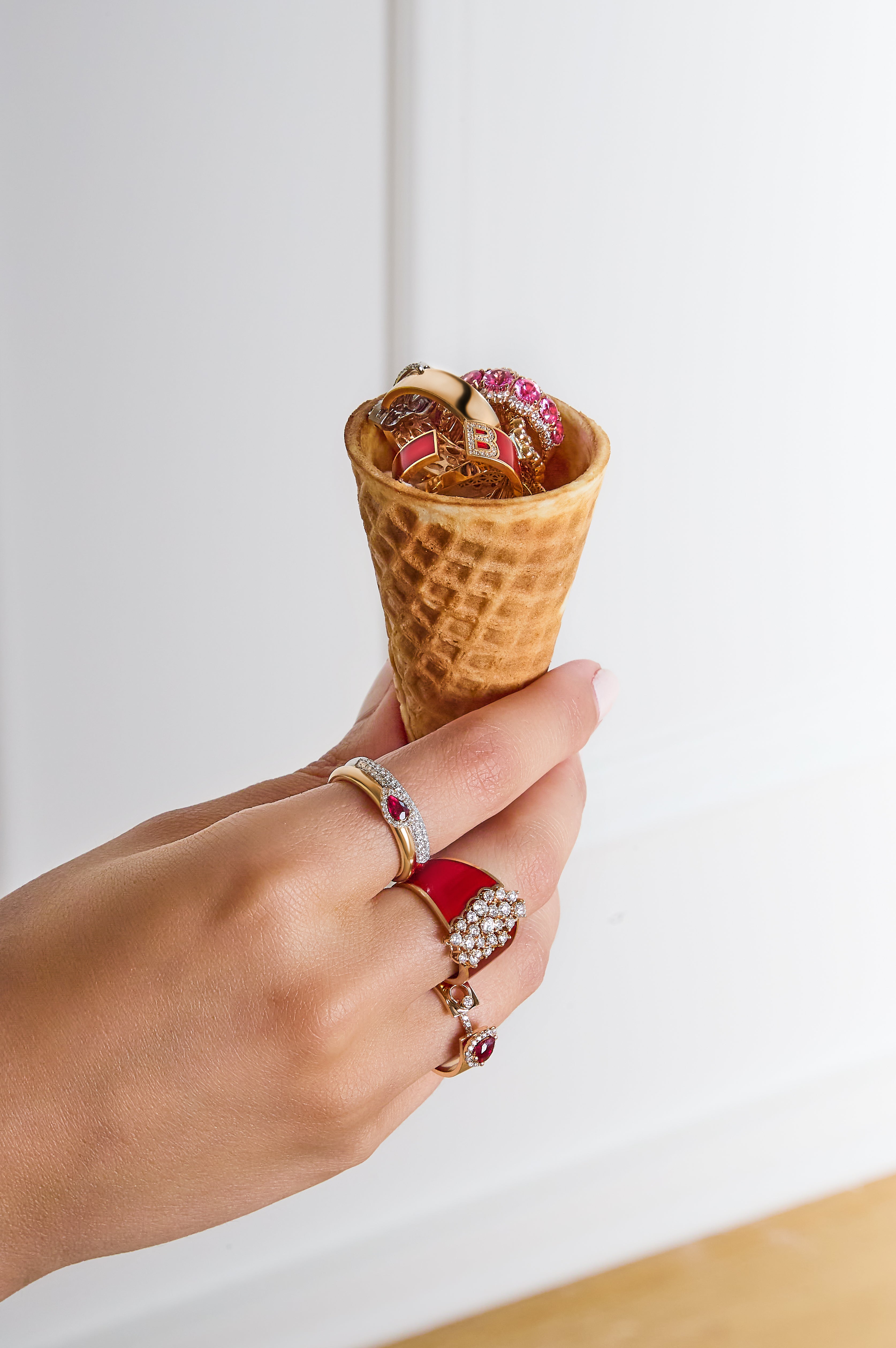 Red Enamel Diamond Cluster Ring