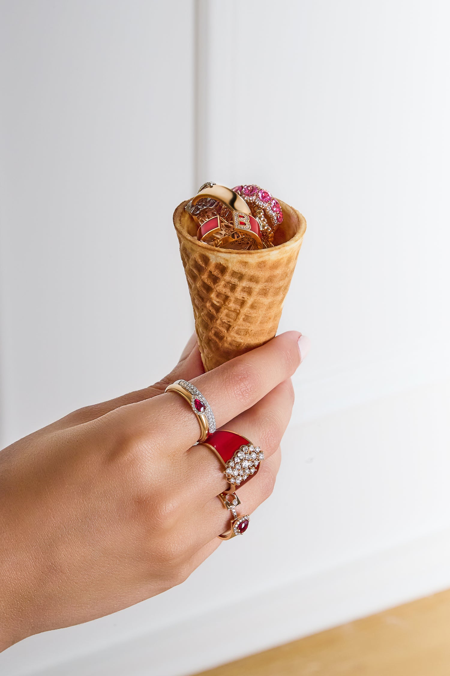 Red Enamel Diamond Cluster Ring