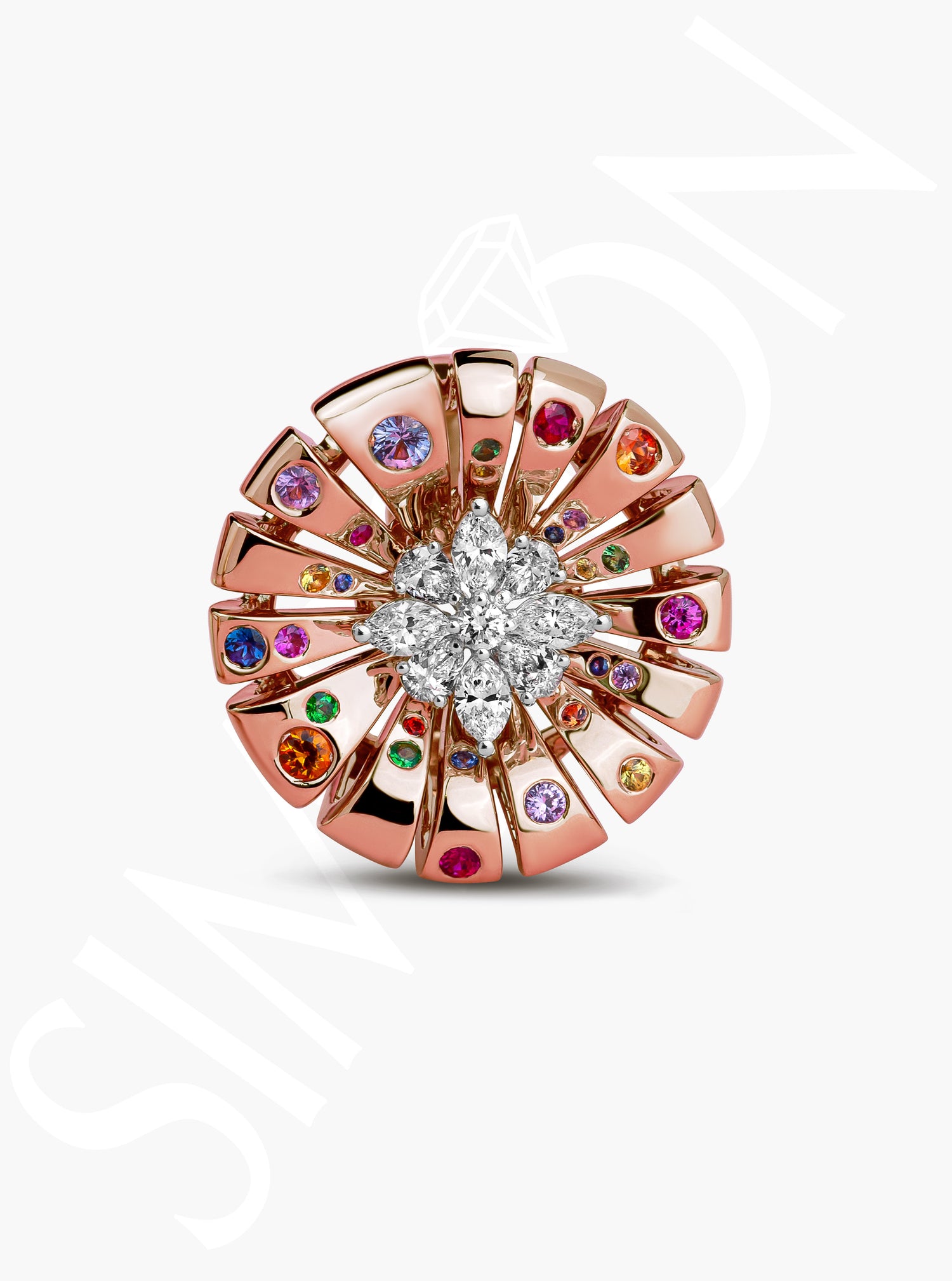 Sapphire and Diamond Cluster Floral Ring