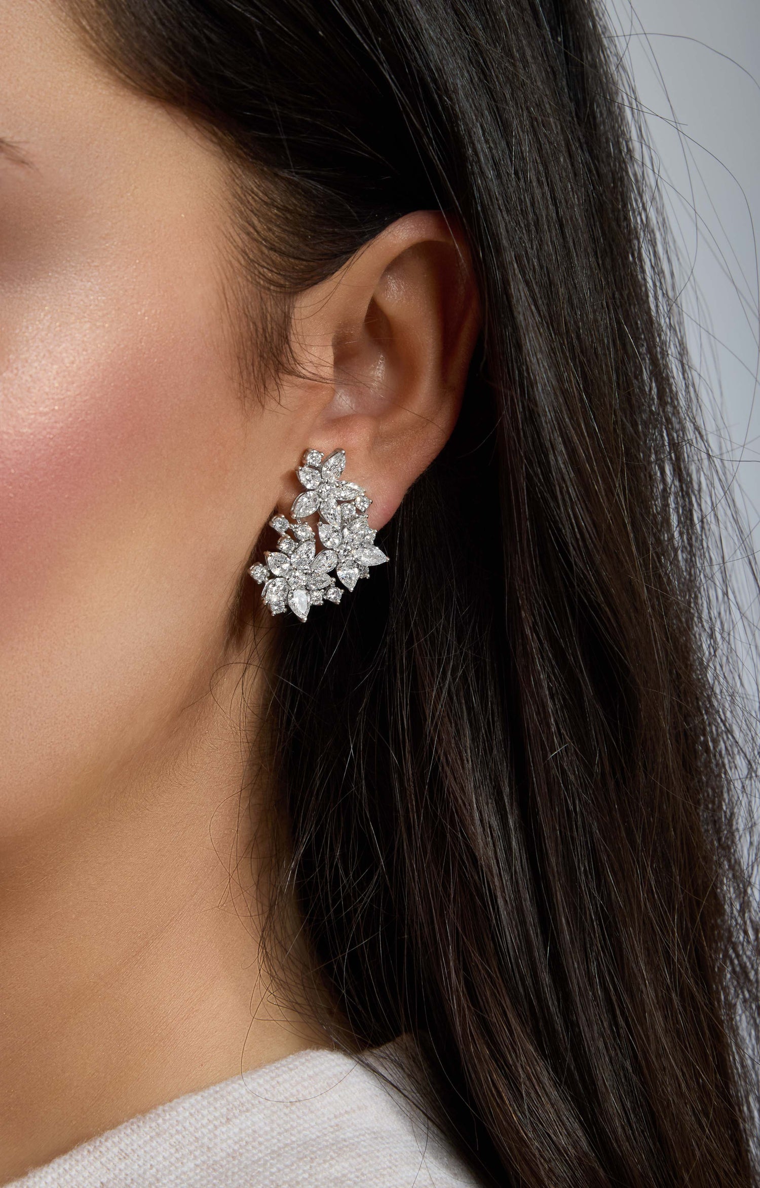 Floral Diamond Cluster Earrings